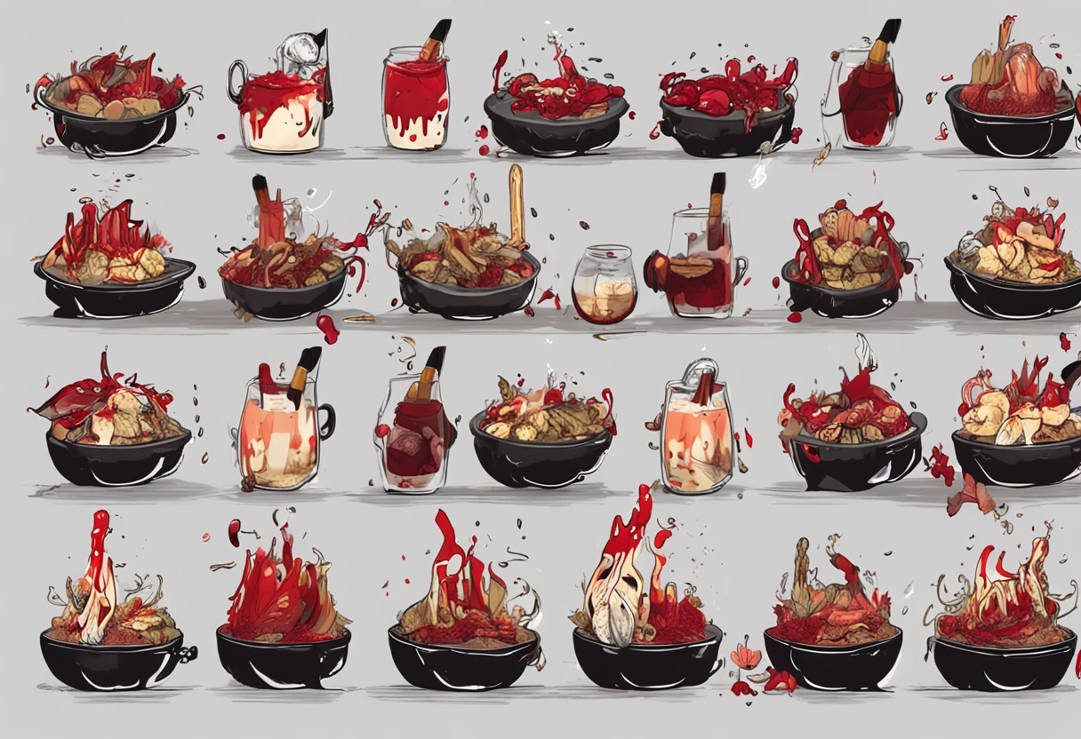 demonio vermelho e preto aterrorizante com unhas e garras, cores mortas, Jantar de terror, Gothic dinner, dark mist, Jantar macabro tenso, decomposition, Dark black liquid of the decomposing body, 12k resolution, sorriso do mal perverso, cena sombria escura em casa assombrada muito assustadora, ultra-detalhado, ((arte sombria)), πântano of horror, whole body view, head to toe, UHD