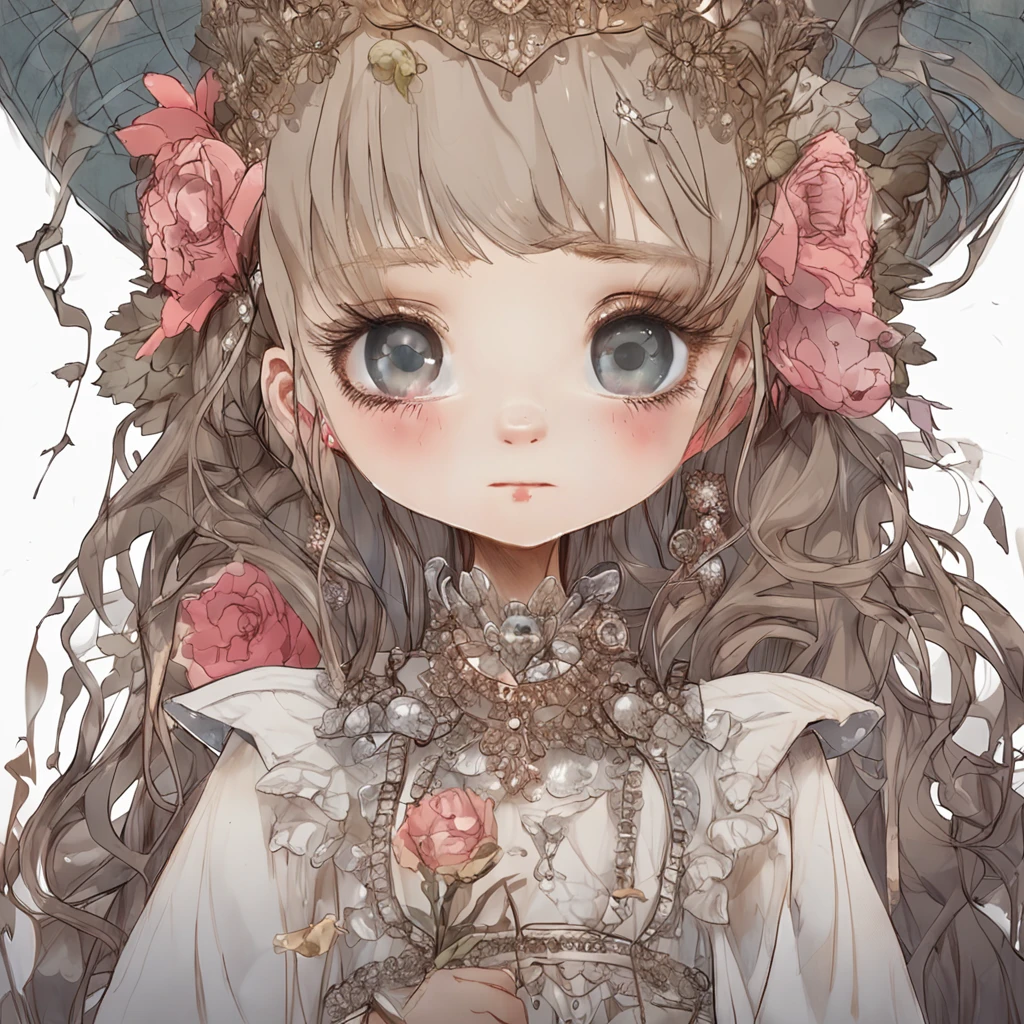 a drawing of a girl wearing a tiara, a detailed drawing by Yang Jin, featured on deviantart, gothic art, detailed painting, anime, artwork