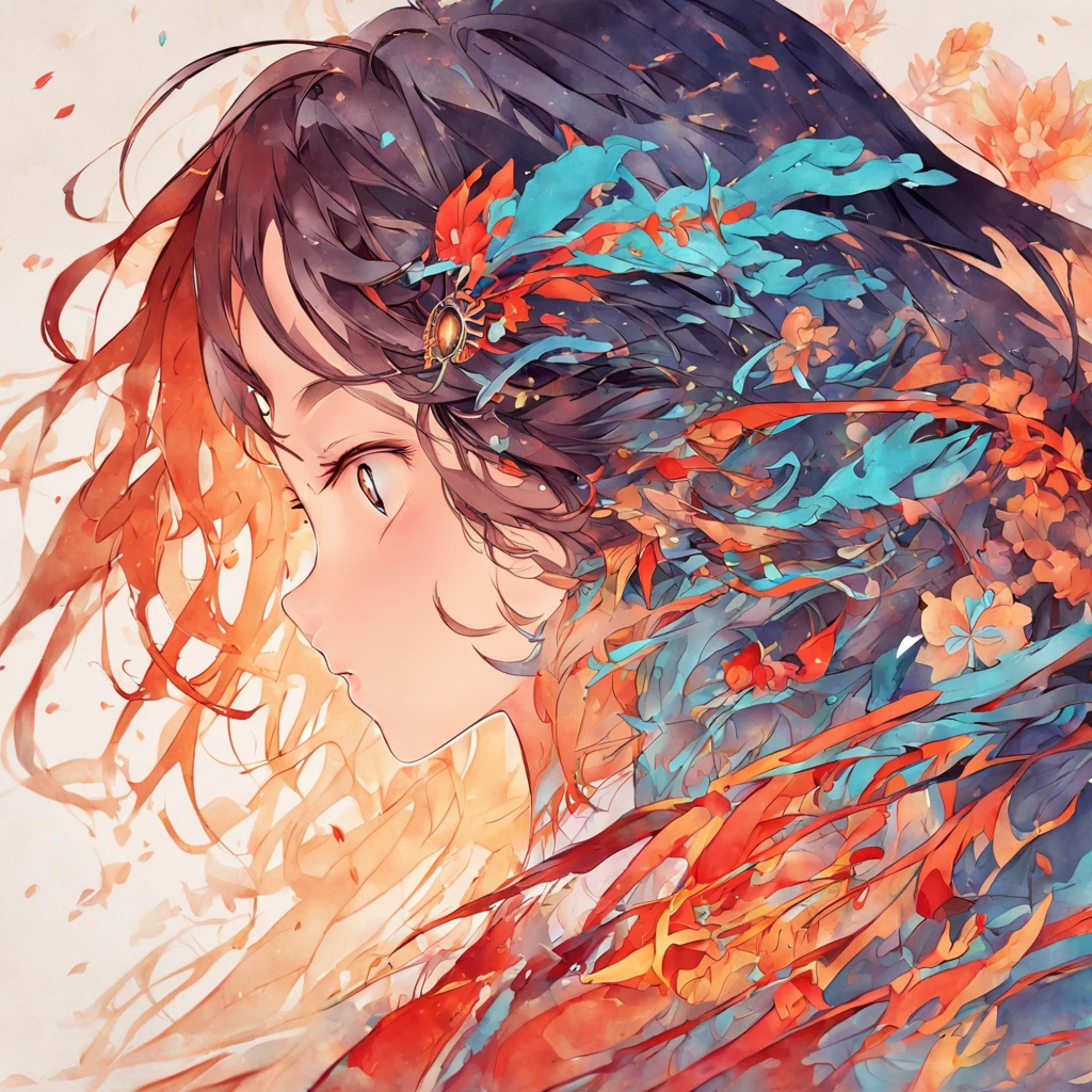 (White background:1.4),(Silhouette of a girl's head, Eyes closed, colorfull long hair, Oriental elements),(Chinese illustration:1.3,paper art:1.3, Quilted paper art:1.2),( reasonable design, Clear lines, High sharpness,Best quality, Very detailed, Masterpiece, movie light effect, 4K )
