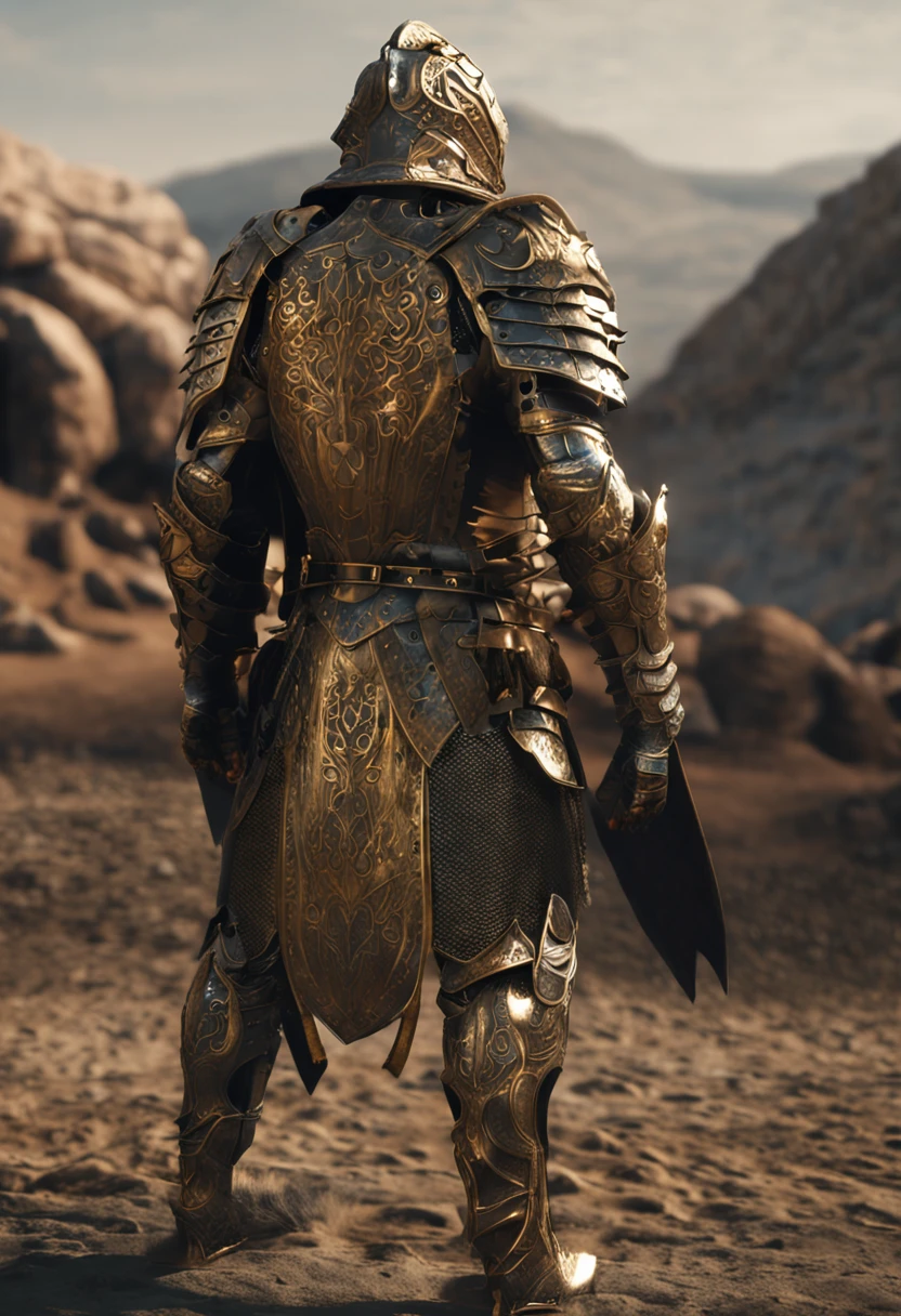 Armadura que reluce en la oscuridad de la noche, brillos que dibujan la silueta de armadura en la oscuridad. Caballero con armadura, Estilo Fantasy 8 K Octano Render, Armadura pesada dorada y plateada. dramatic, Impresionante armadura, detailed fantasy armor, armadura pesada con capa de lana blanca, larga capa blanca, diferentes angulos, angulo frontal, caballero en la oscuridad con brilos dramaticos