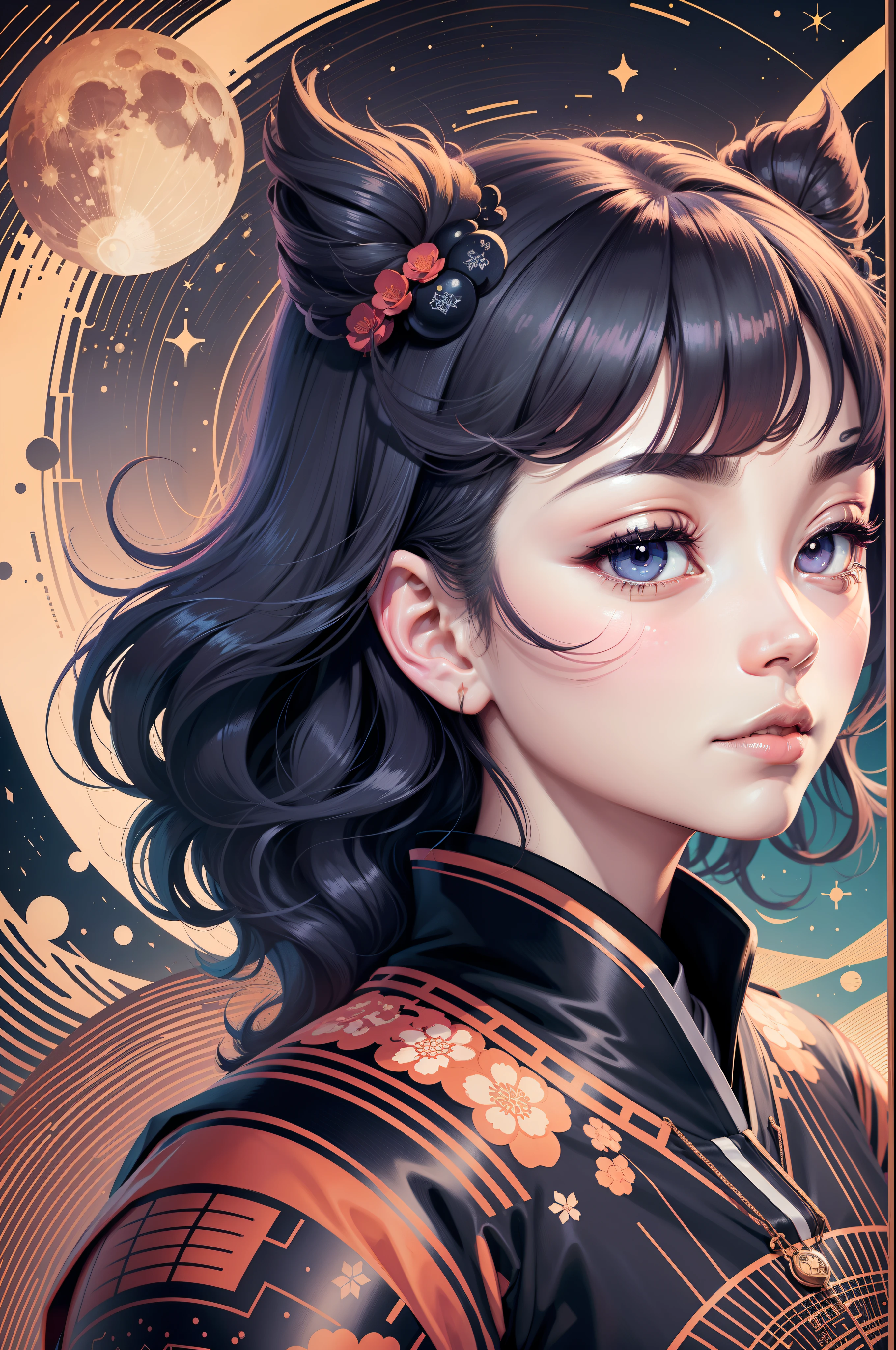 Vector illustration of moon, triangle frame, in Flat Style, adobe rgb color palette, by Katsushika Hokusai, by Victto Ngai, emote, twitch badge, vector image, logo, high quality, svg