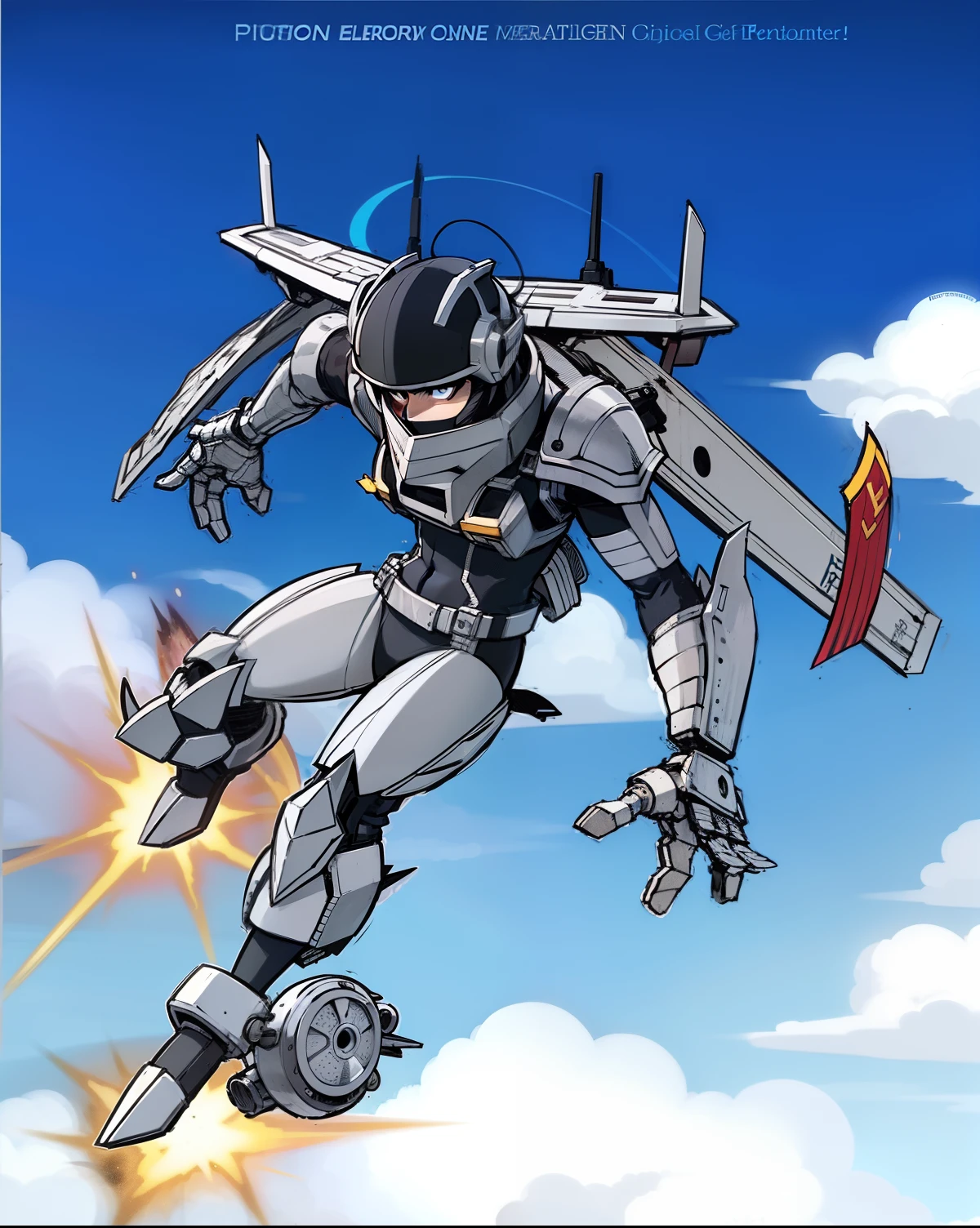 My Hero Academia style, anime Girl, female, trending on artstation pixiv, (full body shot:0.5), head covering, helmet, face covering, mask, blue helmet, pilot helmet, black pilot goggles on the eyes, black pilot goggles, pilot eye goggles, black eye goggles, black goggles, pilot goggles, right mech gauntlet, armored right mech gauntlet, Jetpack on the back with wings and ailerons, jetpack on the back, jetpack with wings and ailerons, jetpack with wings, jetpack, Rocket boots, mechanical boots, hero suit, full body suit, mechanical suit, mechanical armor, Perfect hands, Perfect anatomy, Super Detailed,