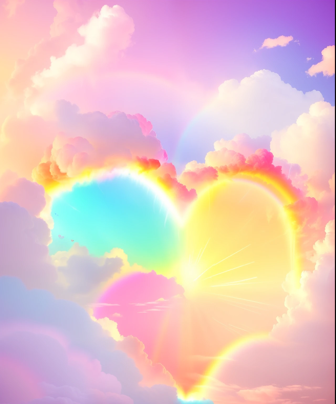 a heart shaped rainbow colored cloud in the sky, love is begin of all, very colorful heavenly, magic heart, ❤🔥🍄🌪, light - hearted, beautiful image ever created, beautiful and colorful, love os begin of all, flaming heart, heart effects, with beautiful colors, heavenly colors, beautiful art, love is infinity, bright rainbow nimbus