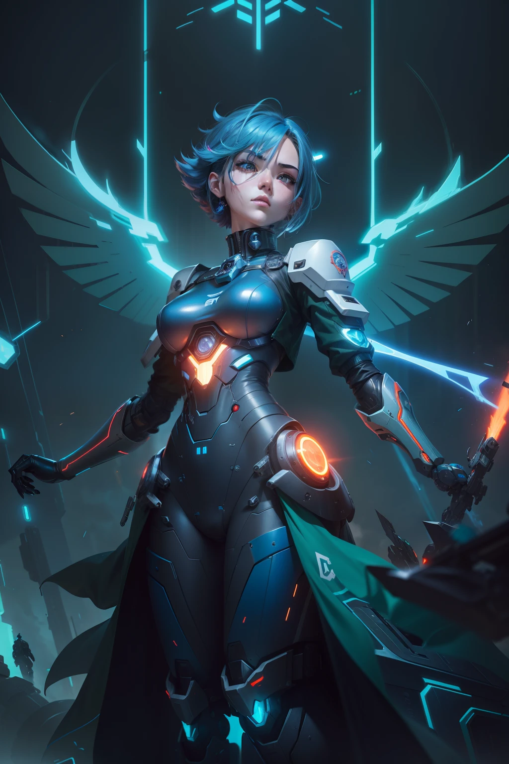 whole body, electric blue fire electric lasers coming from her eyes, red head in real short sleeves stands next to a giant robot, Boy in mech cyber armor, Cyberpunk anime mech, Male mech, cgsociety and fenghua zhong, anime mecha aesthetic, mechanization, Handsome white boy cyborg, cyberpunk, green military camo, dynamic scene, 2 0 y. gal , mecha asthetic, Robot boy Boy in shorts and jacket standing next to giant robot, Guweiz style artwork, CyberPunk mech, Trends on CGSTATION, Guweiz, Russell Dongjun Lu, digital cyberpunk anime art, Ross Tran 8 K, Guweiz on ArtStation Pixiv, boy in mecha network armor