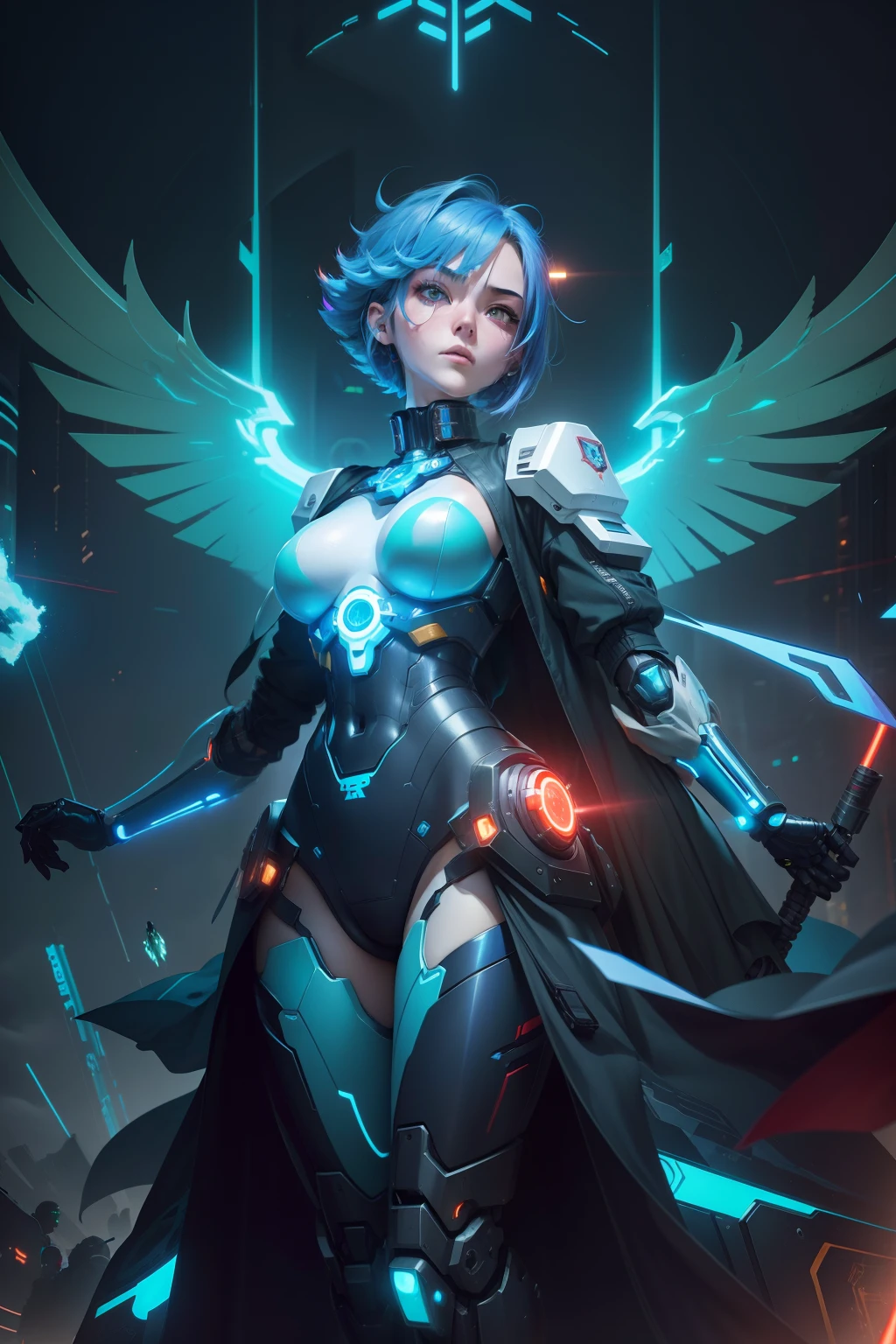 whole body, electric blue fire electric lasers coming from her eyes, red head teen in real short sleeves stands next to a giant robot, Boy in mech cyber armor, Cyberpunk anime mech, Male mech, cgsociety and fenghua zhong, anime mecha aesthetic, mechanization, Handsome white boy cyborg, cyberpunk, green military camo, dynamic scene, 2 0 y. gal , mecha asthetic, Robot boy Boy in shorts and jacket standing next to giant robot, Guweiz style artwork, CyberPunk mech, Trends on CGSTATION, Guweiz, Russell Dongjun Lu, digital cyberpunk anime art, Ross Tran 8 K, Guweiz on ArtStation Pixiv, boy in mecha network armor