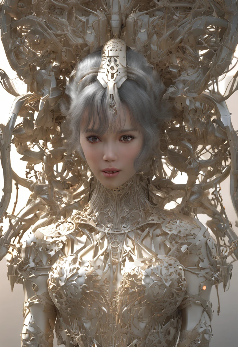A beautiful girl who looks like Yua Mikami,fashion hair,Jet black hair,Delicate makeup,ssmile,perfect bodies,gracefulpose,Ex Machina,Perfectcomposition, beautiful detailed intricate insanely detailed octane render trending on artstation, 8 k artistic photography, Arte conceptual fotorrealista, soft natural volumetric cinematic perfect light, Chiaroscuro, an award winning photograph, Masterpiece, oil on the canvas, raffael, Caravaggio, greg rutkovsky, beeple, beksinski, Giger, sfv, masterpiece of intricate artwork, Ominous, matte painting film poster, Golden ratio, trending on CGSociety, Intricate, Epic, trending on artstationh, By Artgerm, h. r. Gigel and Beksinski, Highly detailed, vibrant, production cinematic character render, ultra high quality model