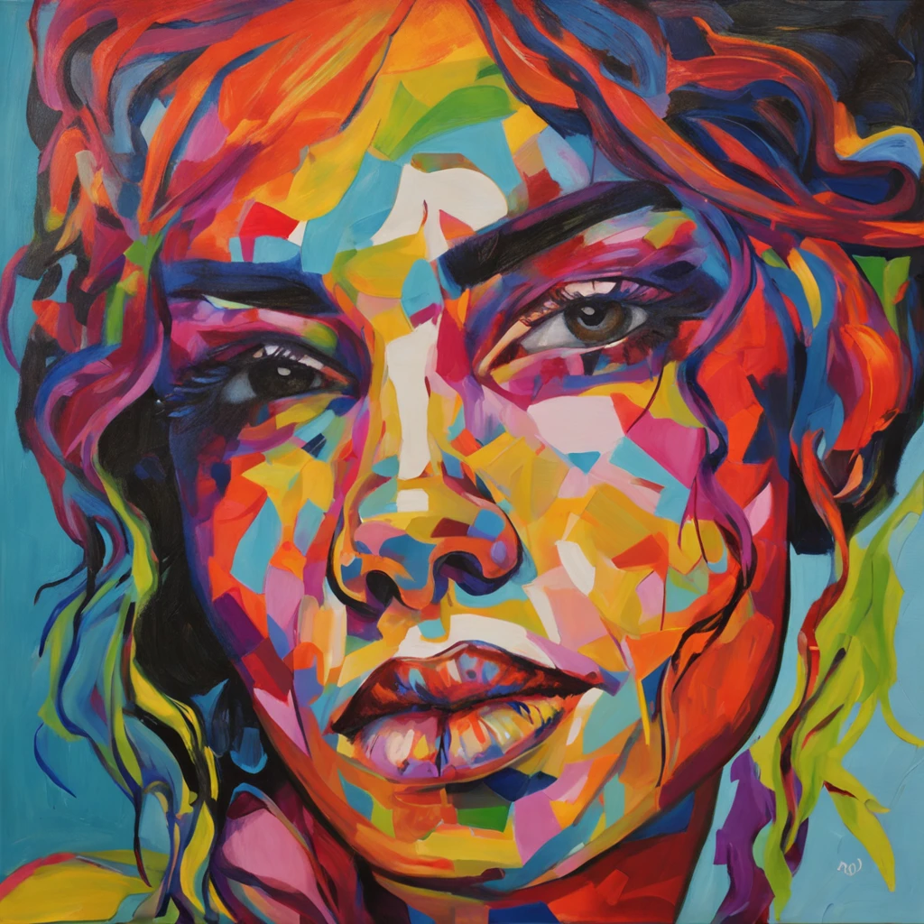a painting of a woman with colorful hair, il on canvas painting by Olivia Peguero, behance contest winner, fauvism, oil on canvas, acrylic art, fauvism