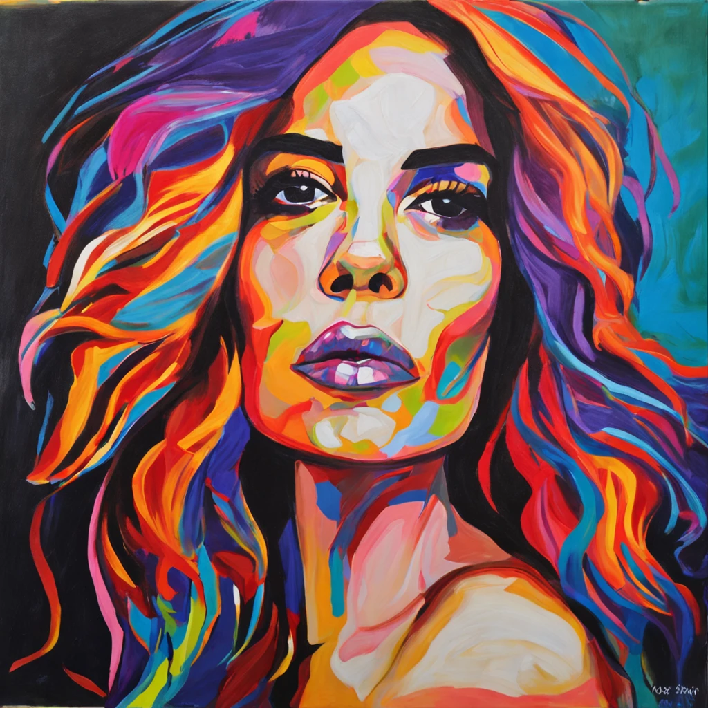 a painting of a woman with colorful hair, an oil on canvas painting by Olivia Peguero, behance contest winner, fauvism, oil on canvas, acrylic art, fauvism