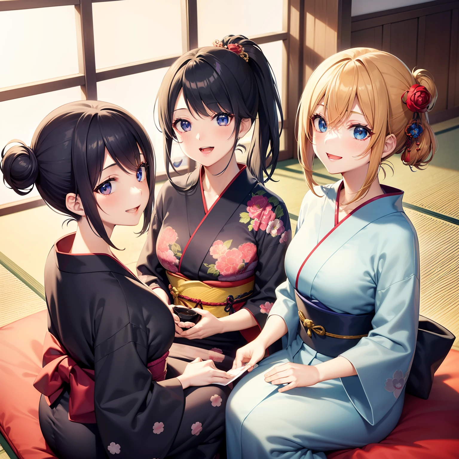 Anime Moe Art Style,Highest quality,High resolution,Anatomically correct,Multiple Girls,Mid-teens,color々Girl with a hairstyle,Gal-style girl,Super detailed,Big Breasts,Shiny skin,Beautiful Skin,A rich expression,A big smile,high school girl,Nipples are visible,yukata,Undress,Festival Venue,sexy,Eyes drawn in detail,8k