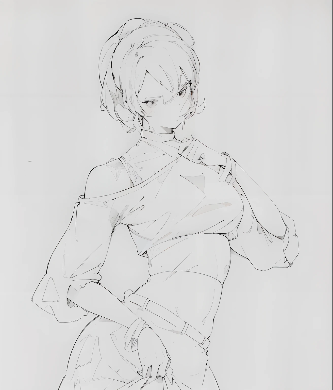 ((Highest quality)), ((masterpiece)), (be familiar with),{{nsfw}},woman,thin,Yellow Hair,Bobcut,Perm,sleeveless white sweater,Erect nipples,shawl,pants,anklet