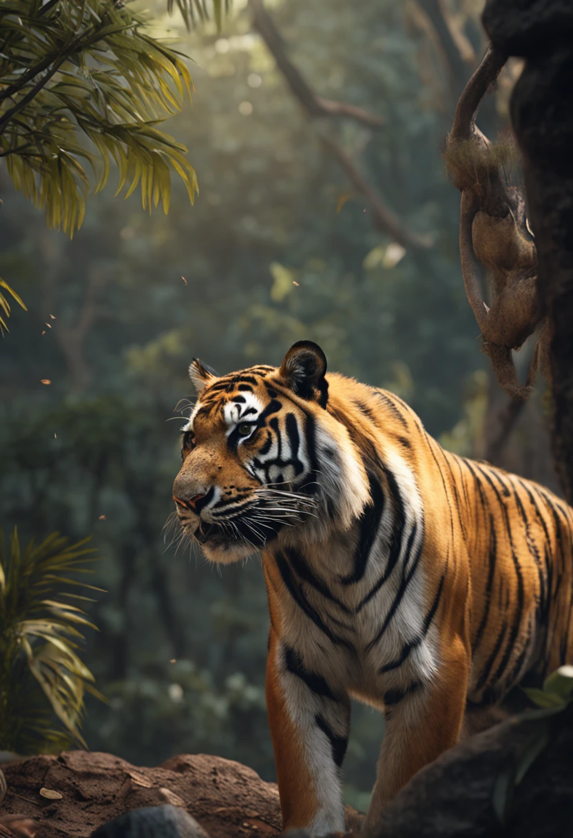 Realistic cinematic images of the tiger,safari, Ultra HD | |, Realistic, vivid colors, altamente detalhado, Desenho UHD, caneta e tinta, perfect composition, majo, detalhado, intrincado, Intricate octane render trend in Artstation, 8k artistic photography, arte conceitual fotorrealista, soft natural volumetric cinematic perfect light