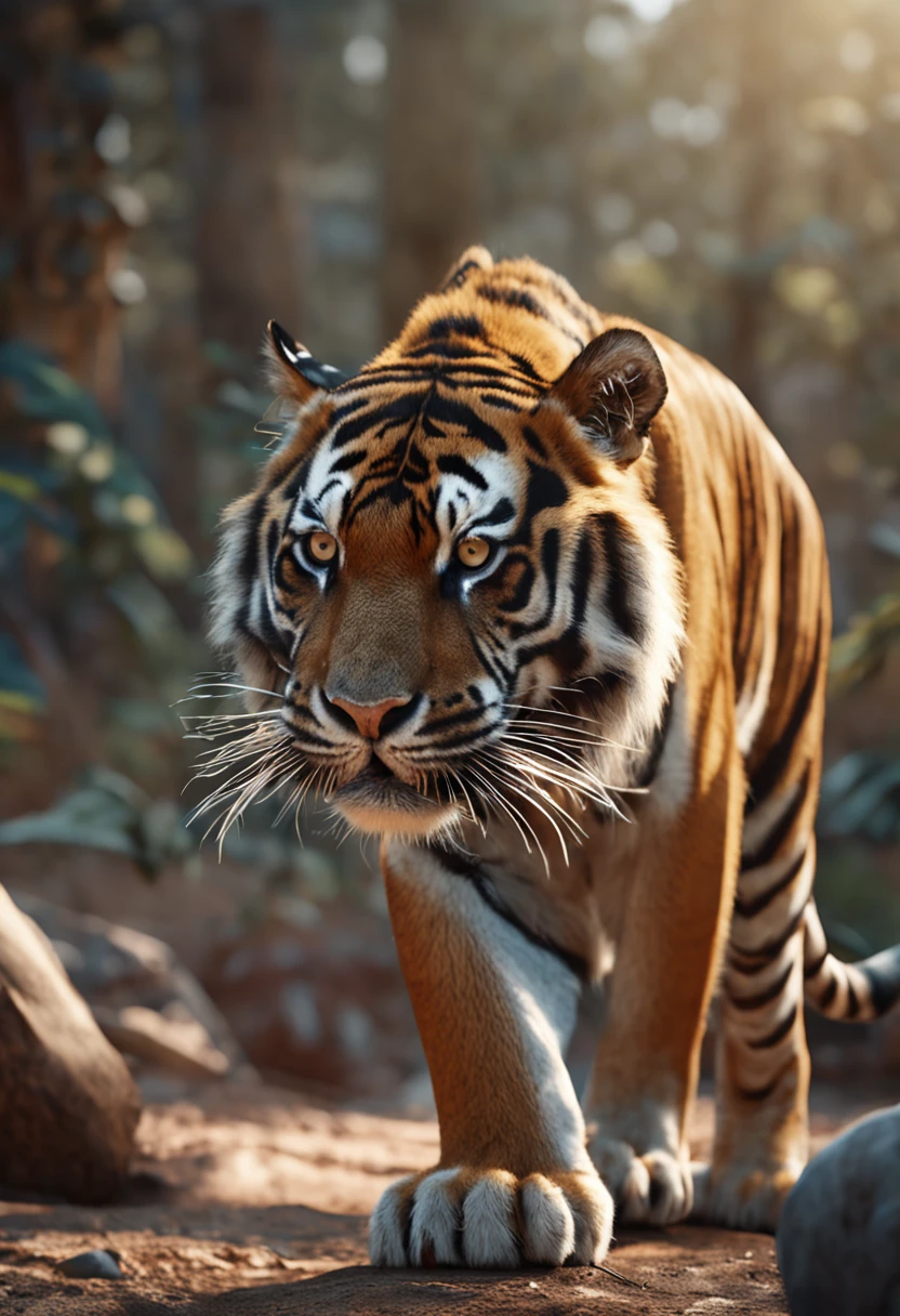 Realistic cinematic images of the tiger,safari, Ultra HD | |, Realistic, vivid colors, altamente detalhado, Desenho UHD, caneta e tinta, perfect composition, majo, detalhado, intrincado, Intricate octane render trend in Artstation, 8k artistic photography, arte conceitual fotorrealista, soft natural volumetric cinematic perfect light