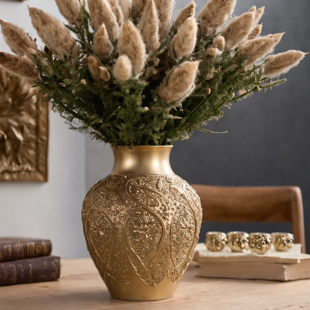 By make an ornamental vase of the future! Create a vase with metallic colors, You can follow some tips. First you can choose a material that has a metallic paint finish, Be made of clay or even plaster. Em seguida, You can paint the vase with metallic spray paints, which are available in several different colors. Remember to sand and clean the pot thoroughly before painting to ensure a smooth surface. Ademais, you can add futuristic details, such as geometric shapes or technological elements, para dar um toque especial ao vaso. I hope these tips help you create an amazing ornamental vase!