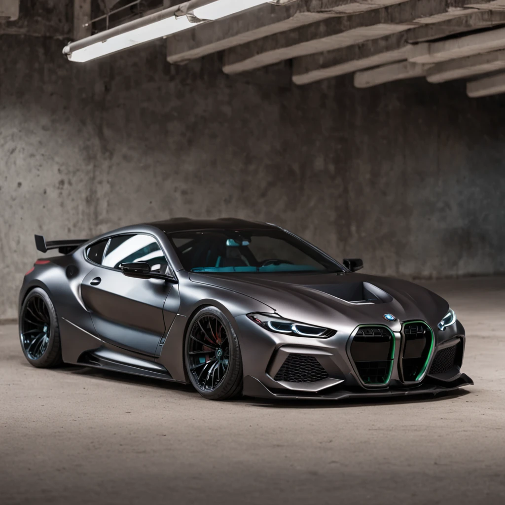 Underground Skatepark with a parking BMW m8 futuristic Tuning parts with black colour