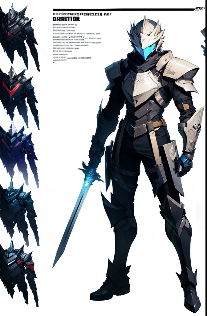Arknight doctor, prosthetic arm, armor suit, gun and sword, Game art design sheet, Ink drawing line art,