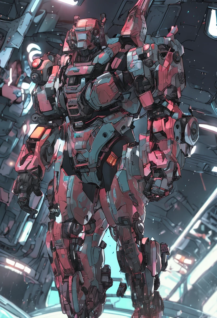 I created a human character floating in space, Becoming a mechanical ox. I created a scenario and gave a facial expression to this character. Foque nos detalhes e coloque cores cyberpunk no desenho