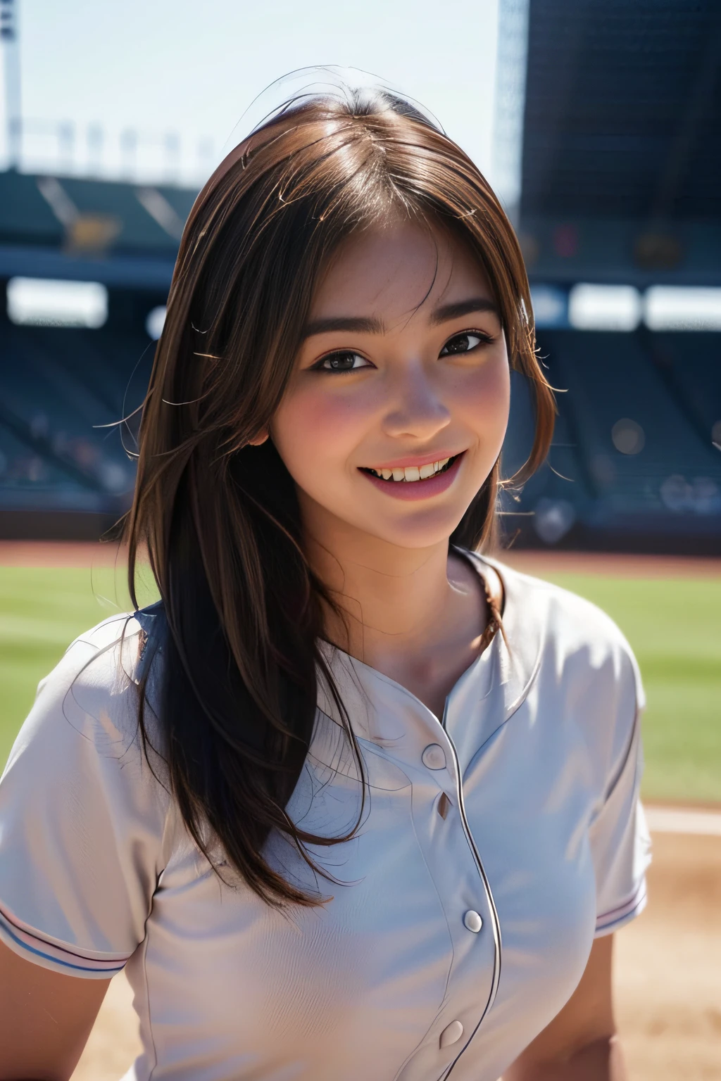 Sorrindo,Sexy,Corpo perfeito,1garota,mulher,Asian,21anos, franja, rosto detalhado,(Alta qualidade) solo, (Melhor qualidade, 8k, UHD: 1.2) fotorrealista, football stadium, cheeleader,