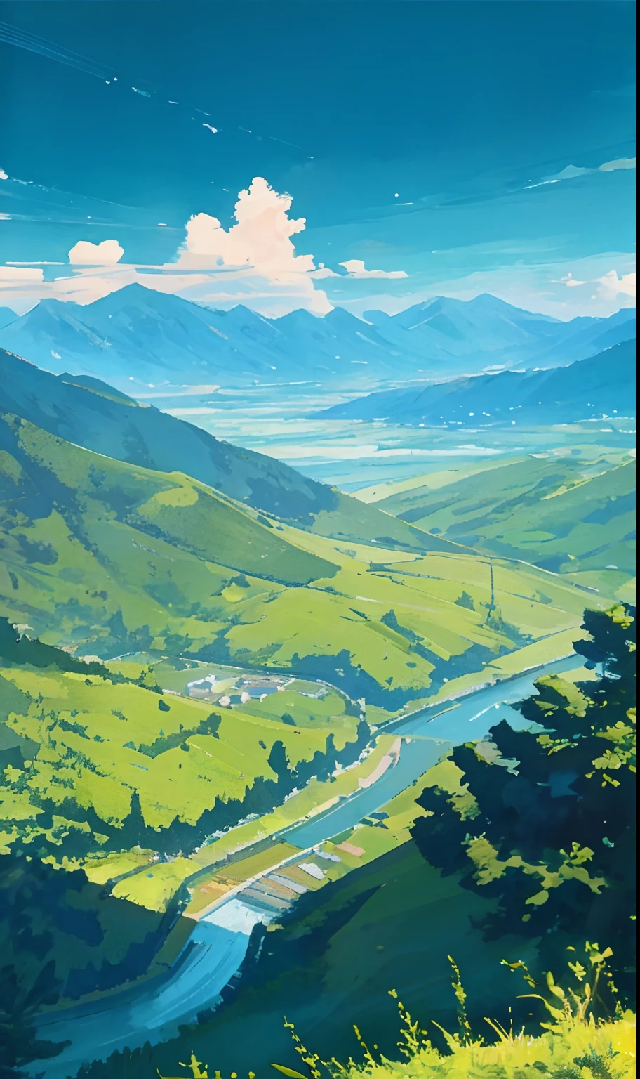 The rivers between the mountains and forests flow gently, and the detailed background rendering of the scenery is a masterpiece. Under the extreme picture quality, the sun gathers into a large aperture during the day, and the clouds are leisurely, looking up at the sky.