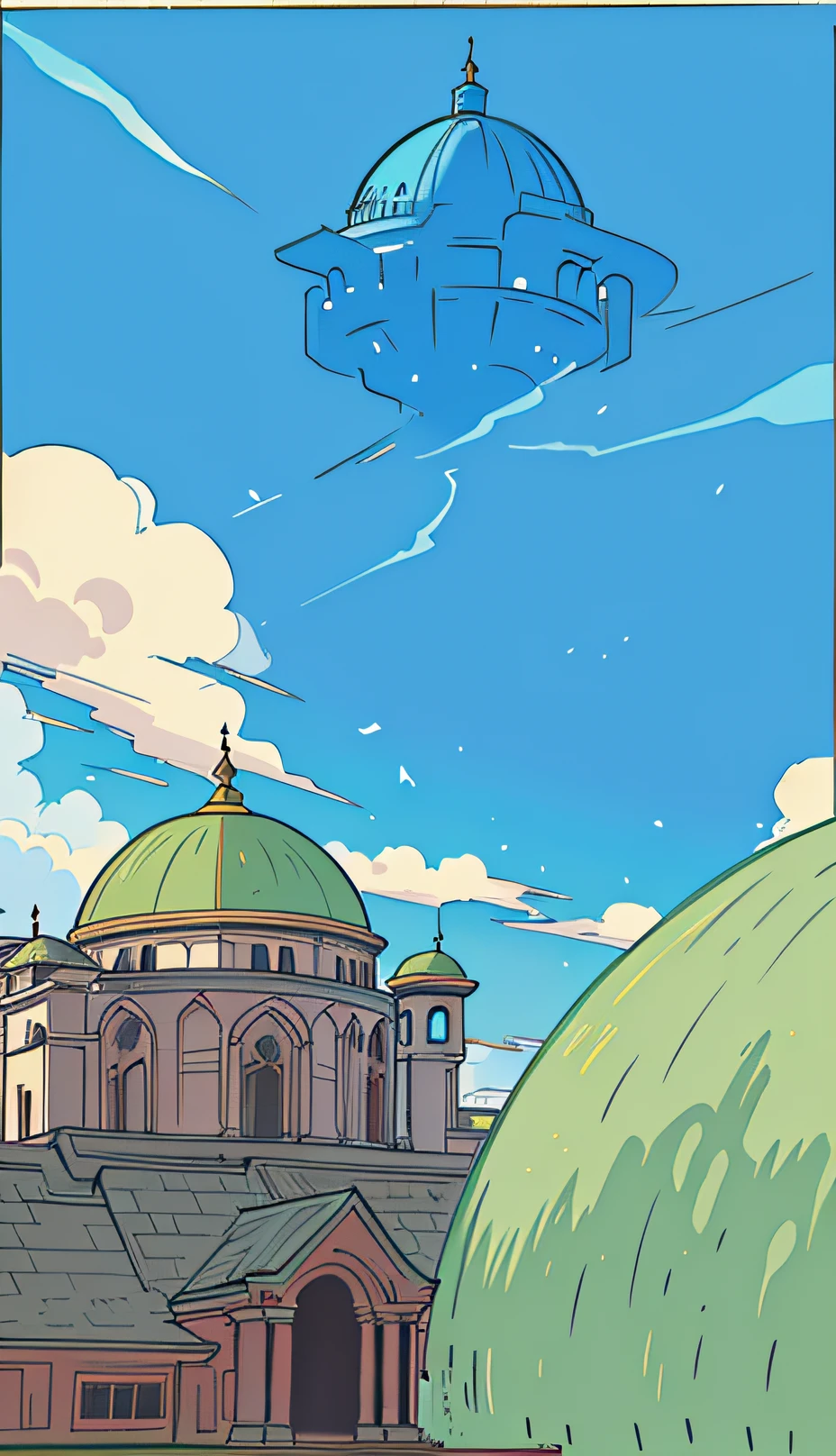 anime picture of a building with a dome and a green roof, detailed scenery —width 672, anime scene, palace background, | illustration, anime beautiful peace scene