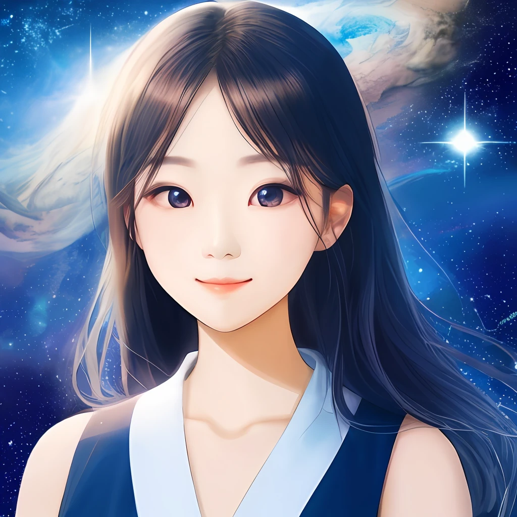 It is already a beautiful woman with beautiful eyes in the starry sky of the sea sky, and the whole is blue。