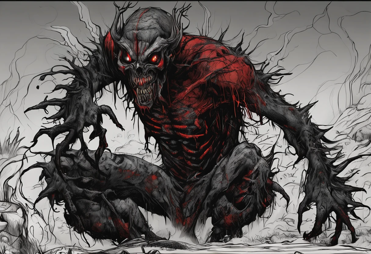 A Zombie, eating humans, creepy, Horror, Blood, Blood Sparks, detailed and Intincicated, HD