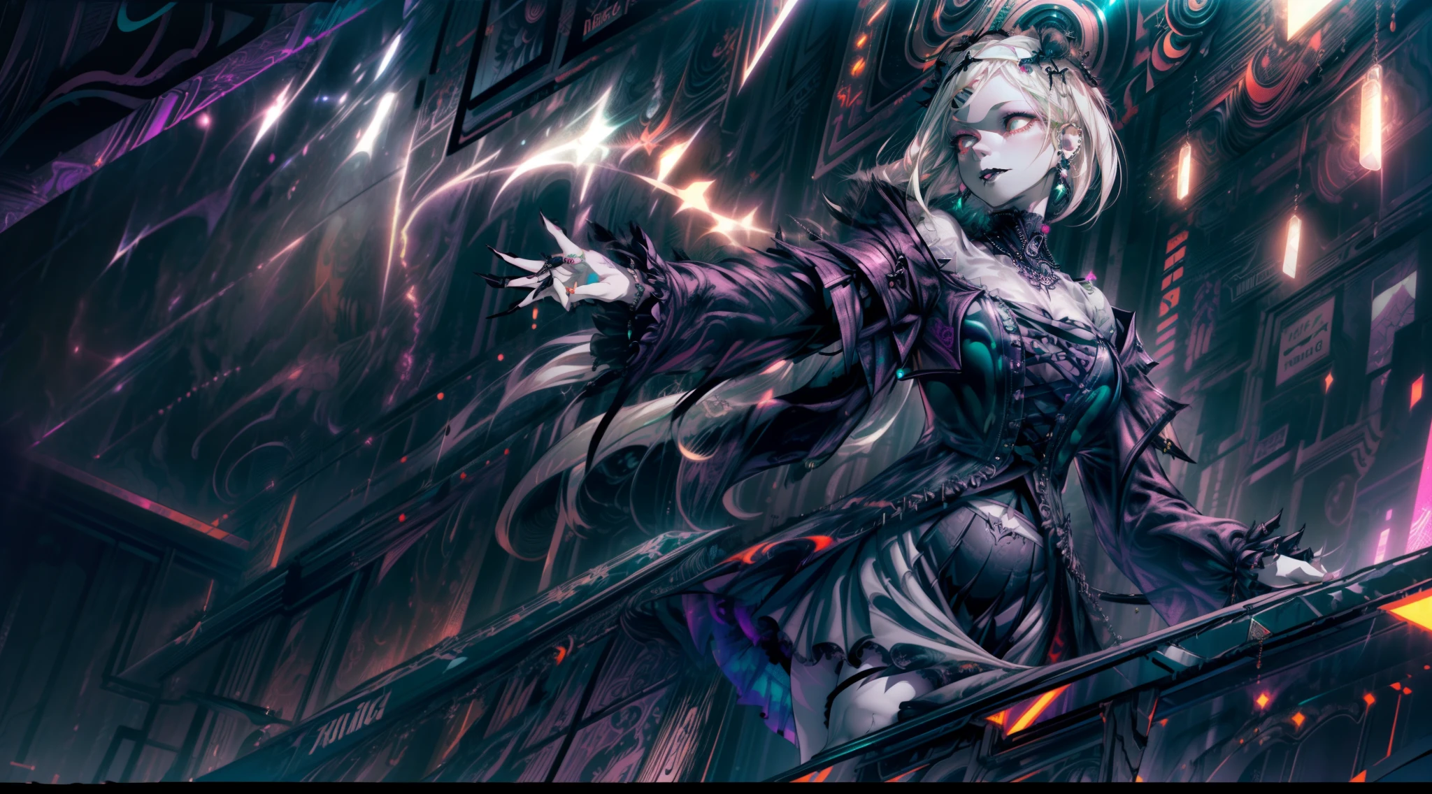 official art, unity 8k wallpaper, ultra detailed, beautiful and aesthetic, masterpiece, best quality, (zentangle, mandala, tangle, entangle), (fractal art:1.3) , 1girl, extremely detailed, dynamic angle, cowboyshot, the most beautiful form of chaos, elegant, a brutalist designed, vivid colours, romanticism, by james jean, roby dwi antono, ross tran, francis bacon, michal mraz, adrian ghenie, petra cortright, gerhard richter, takato yamamoto, ashley wood, atmospheric, ecstasy of musical notes, streaming musical notes visible