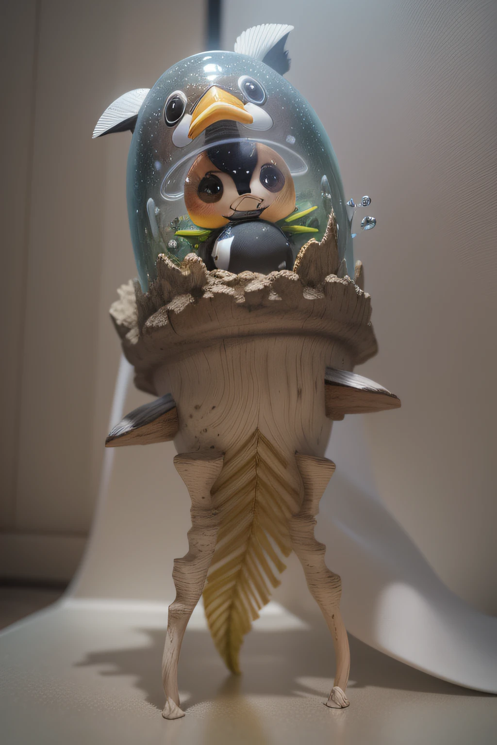 tabuleiro de xadrez Obra Chibi 3D Vestindo uma fantasia de pinguim chibi bonito e bonito,Chibi 3D inside a giant aquarium, Realistic,