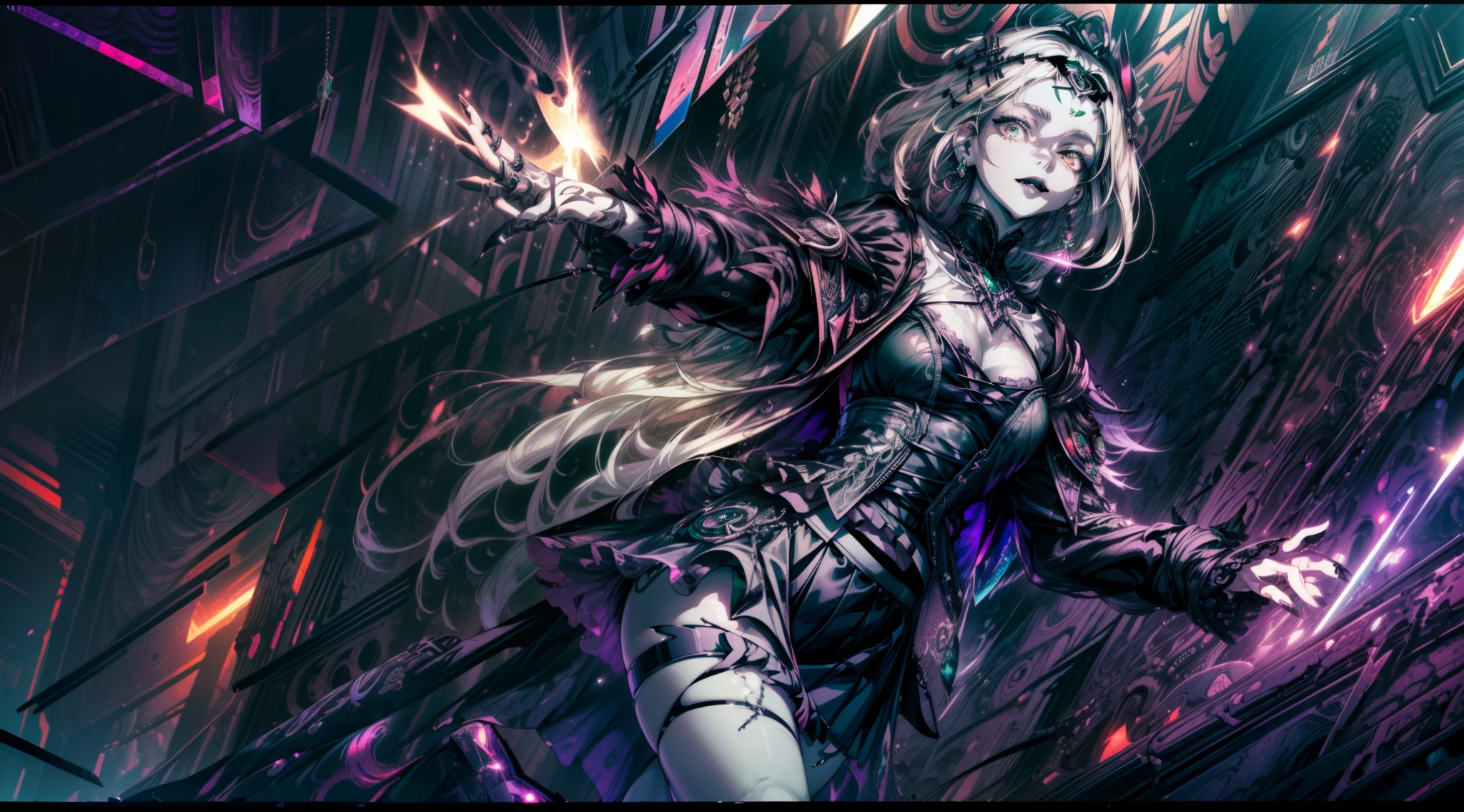 Perfect Proportions, Anatomically correct, (Head to Toe: 2.0), (Full body image: 2.0), alone,Highly stylized, Deviant art, masterpiece, Very detailed, Fine grain, expressive Fine grain, Detailed pupil, Futuristic,woman、clown、(balloon、mahjong)、Full body portrait、(clownメイク) 、Purple and black twin tails、
, Full body image, Full Body Shot, nvInkpunk,_skarsgard, Tassel, big beads, (大きなTassel), cyber punk, Inkpunk, Paint tray, Ink splash, (Action pose:1.0),