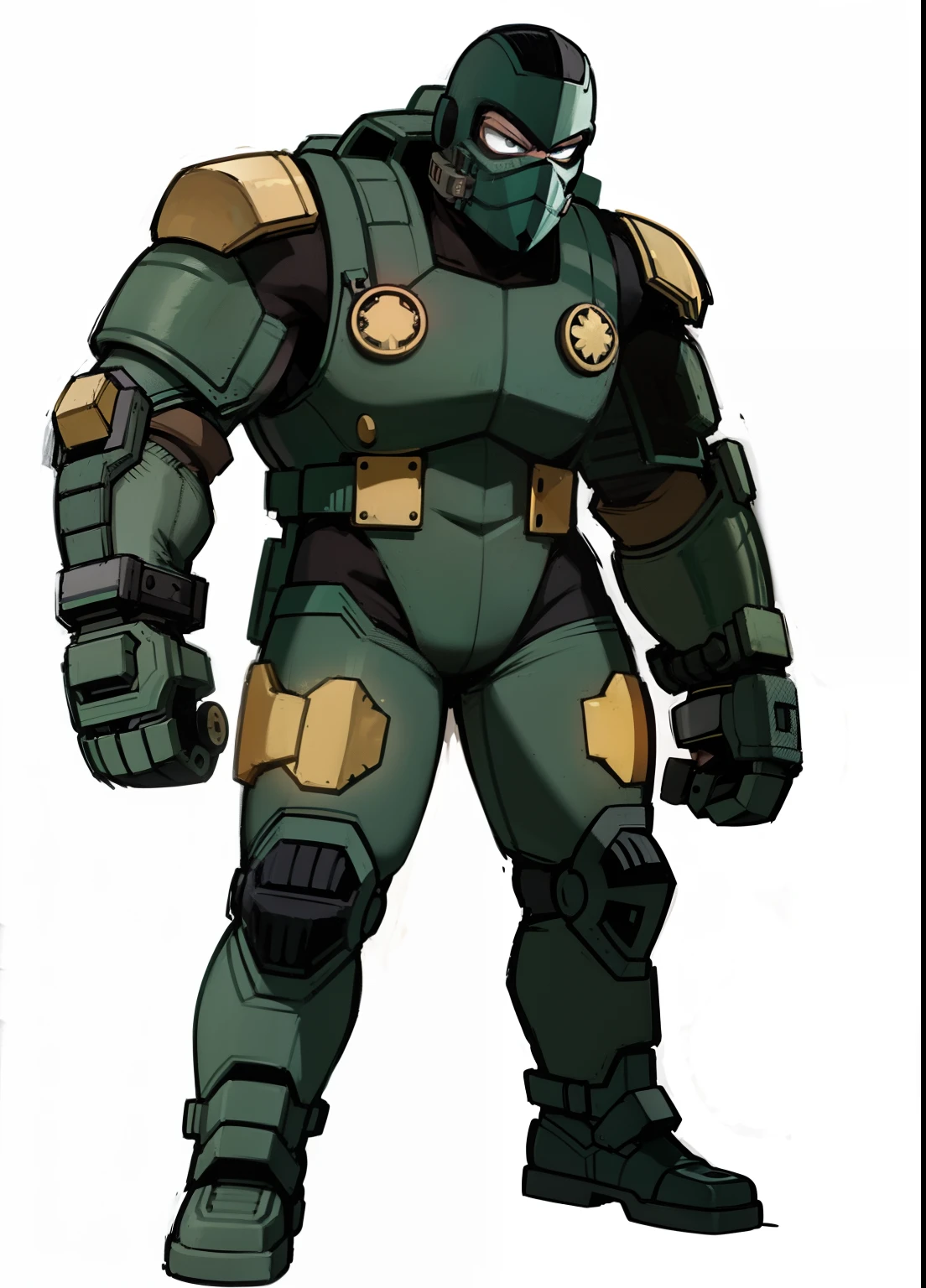 My Hero Academia style, anime boy, male, young male, trending on artstation pixiv, (full body shot:0.5), head covering, helmet, face covering, mask, dark green helmet, green helmet, hero suit, full body suit, dark green suit with yellow and black accents, Perfect anatomy, Super Detailed,