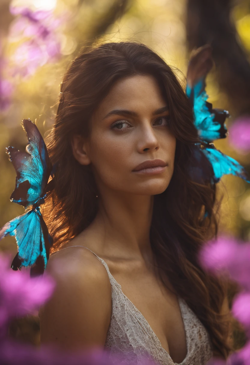 Mujer bonita, ojos azules ,desnuda todo el cuerpo ,en el bosque