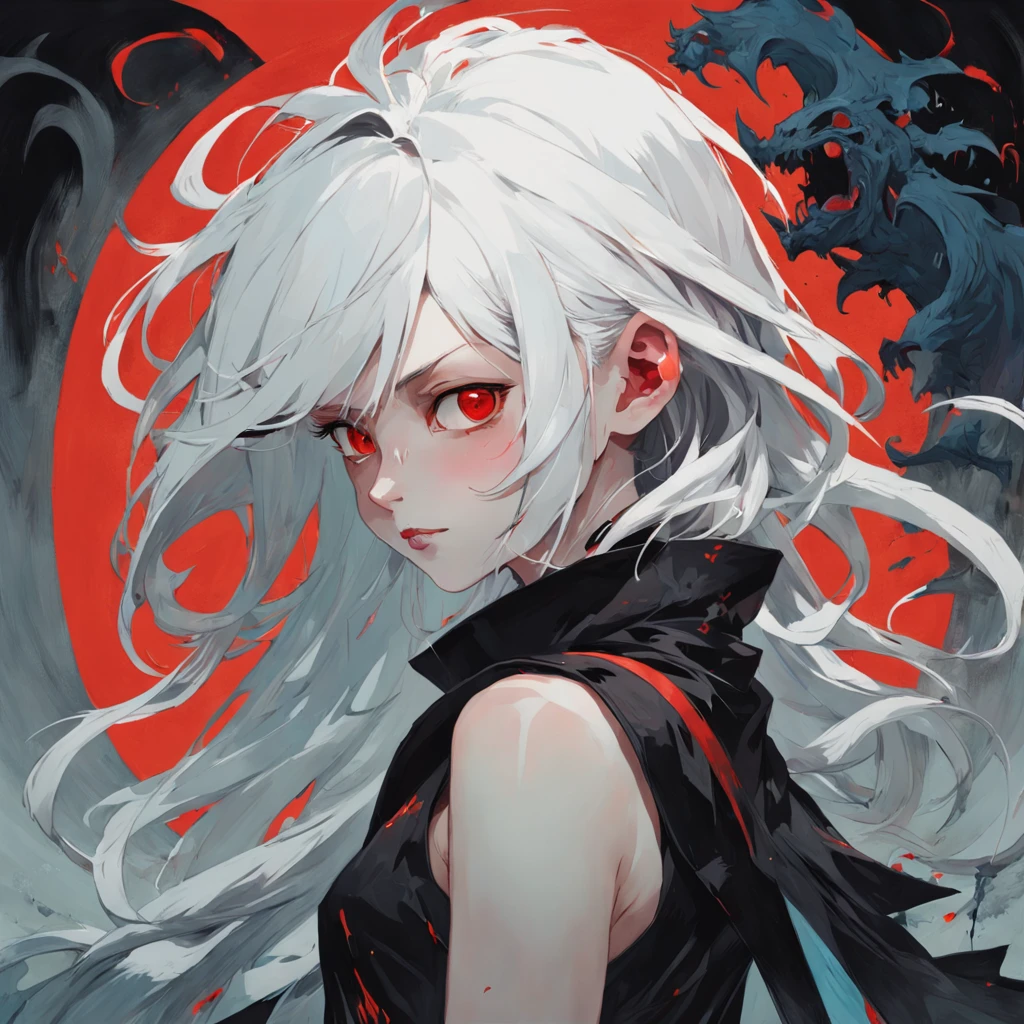 There is ugliness in beauty, But there is also beauty in ugliness, young male, white hair, red eyes, In the style of Adrian Ghenie, Esao Adrews, Jenny Saville, Edward Hopper, surrealism, Dark Art par James Jean, Takato Yamato, Minimalism inkpunk, masterpiece, best quality, ultra detailed, Detailed Light, Vibrant colors, Detailed face, Deitaled Eyes, darkly