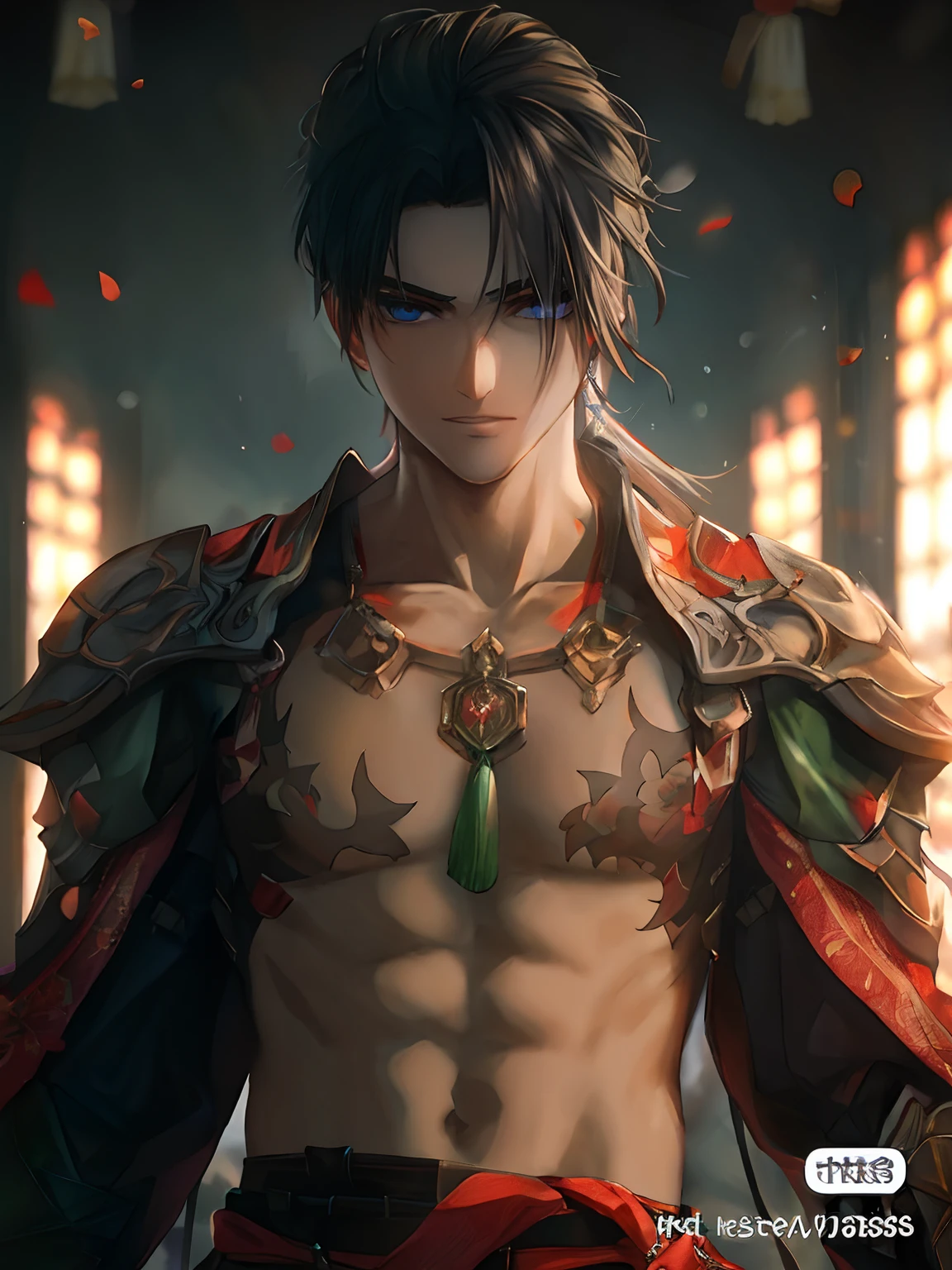 Male warriors,There is armor on the shoulders,There is a hanging ornament at the collarbone,There is a wrapped belt around the waist,There are leg guards on the legs