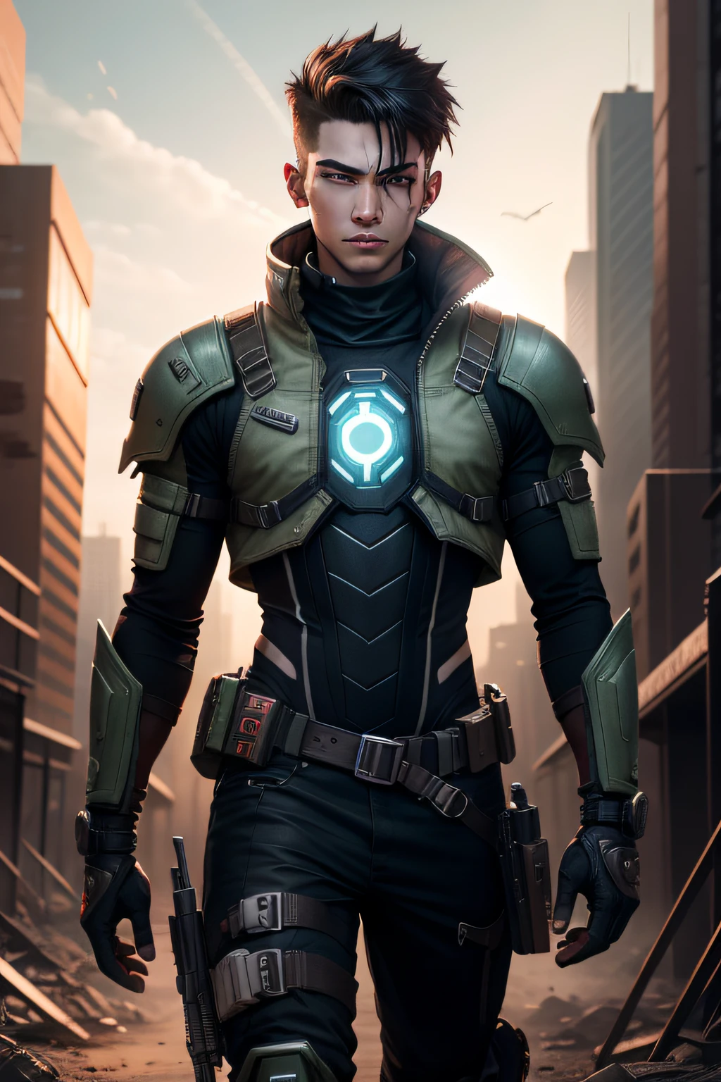 Doomsday wasteland，male people，Young person，cyber punk perssonage，survive，handsome，solo person，Combat attire，15year old，sci-fy，mirai，full bodyesbian，run