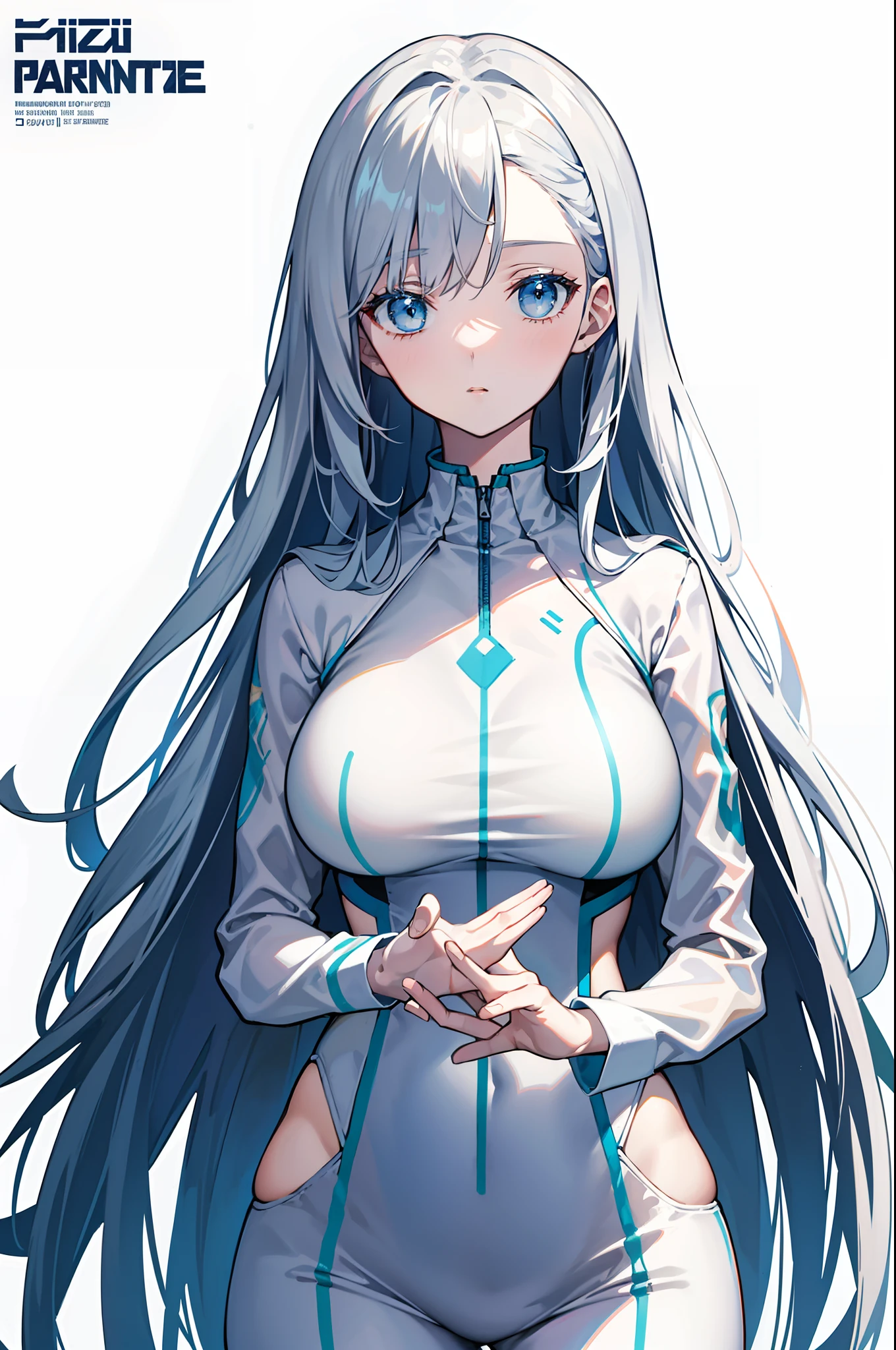 Standing painting,poster for,Minimalist style,whaite hair,Kizi,adolable,lounge suit,white colors,simplebackground,2D,no gradien,tmasterpiece,anime big breast,Very delicate face,Blue-eyed,station
