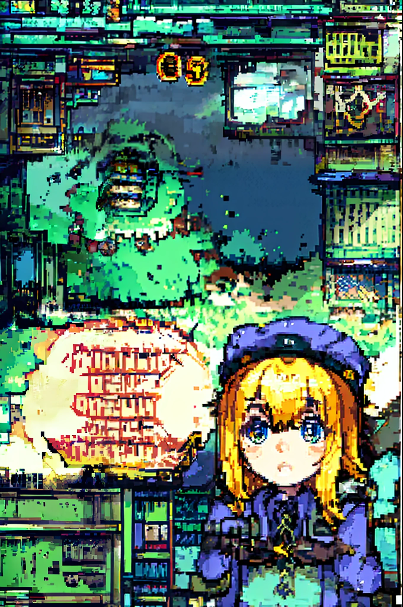1girl, adjusting clothes, adjusting headwear, gloves, hand on headwear, hat, jacket, long hair, looking at viewer, military, peaked cap, solo, uniform, yellow eyes,Pixel wind