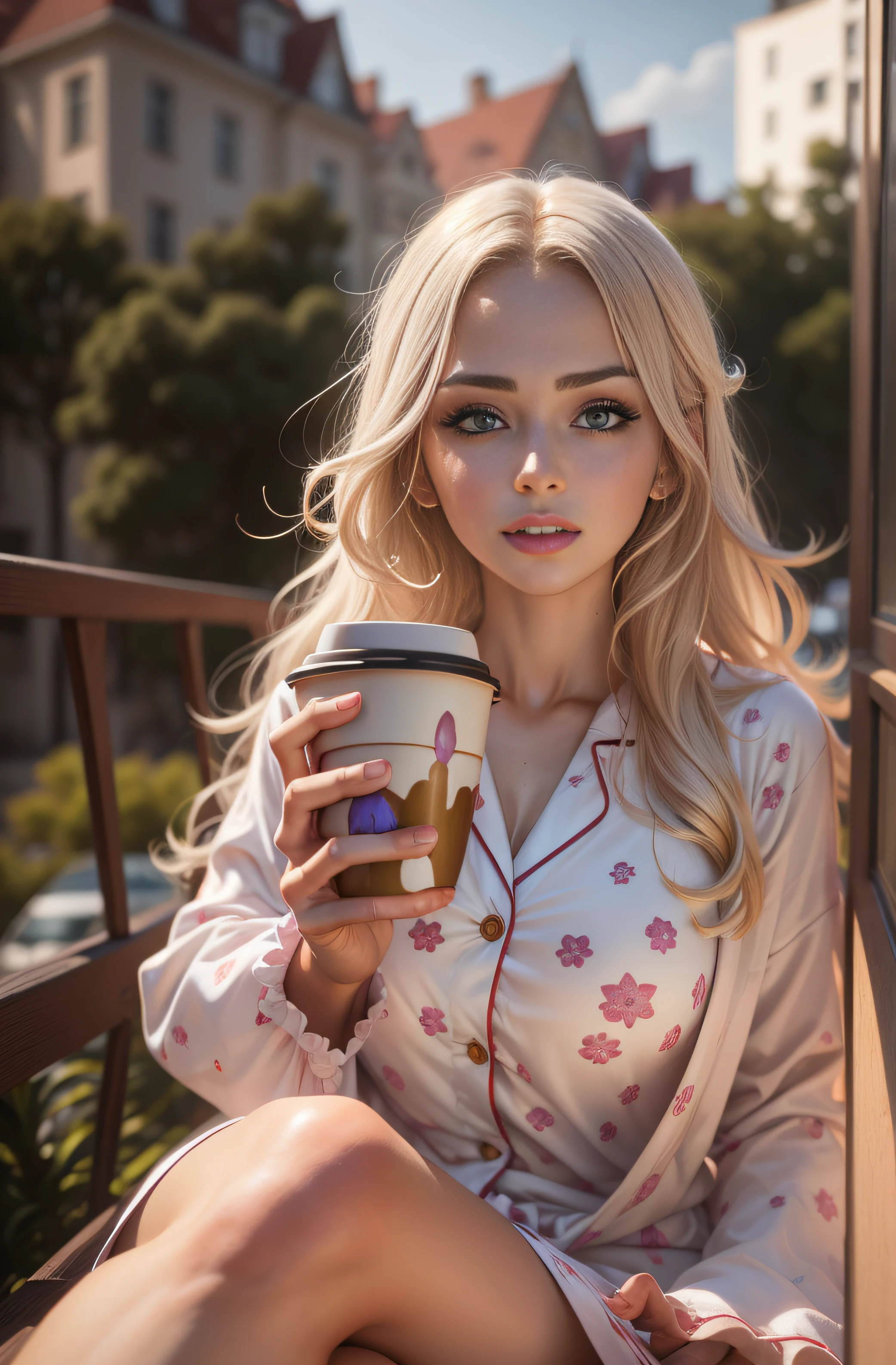 RAW photo, a super beautiful woman wearing her pajamas, holding a cup of coffee while staring at the sunrise, raw photo, raw, cinematic, photorealistic, soft lighting, glossy, glossy skin, clear eyes, sharp eyes, radiant skin, realistic skin, hyper realistic, hyper realistic skin, realistic eyes, realistic eyebrows, hyper detailed eyebrows, detailed lips, realistic lips, glossy lips, hyper realistic eyes, normal hands, perfect hands, perfect eyes, clear sclera, bright eyes, gentle fingers, delicate fingers, dewy skin