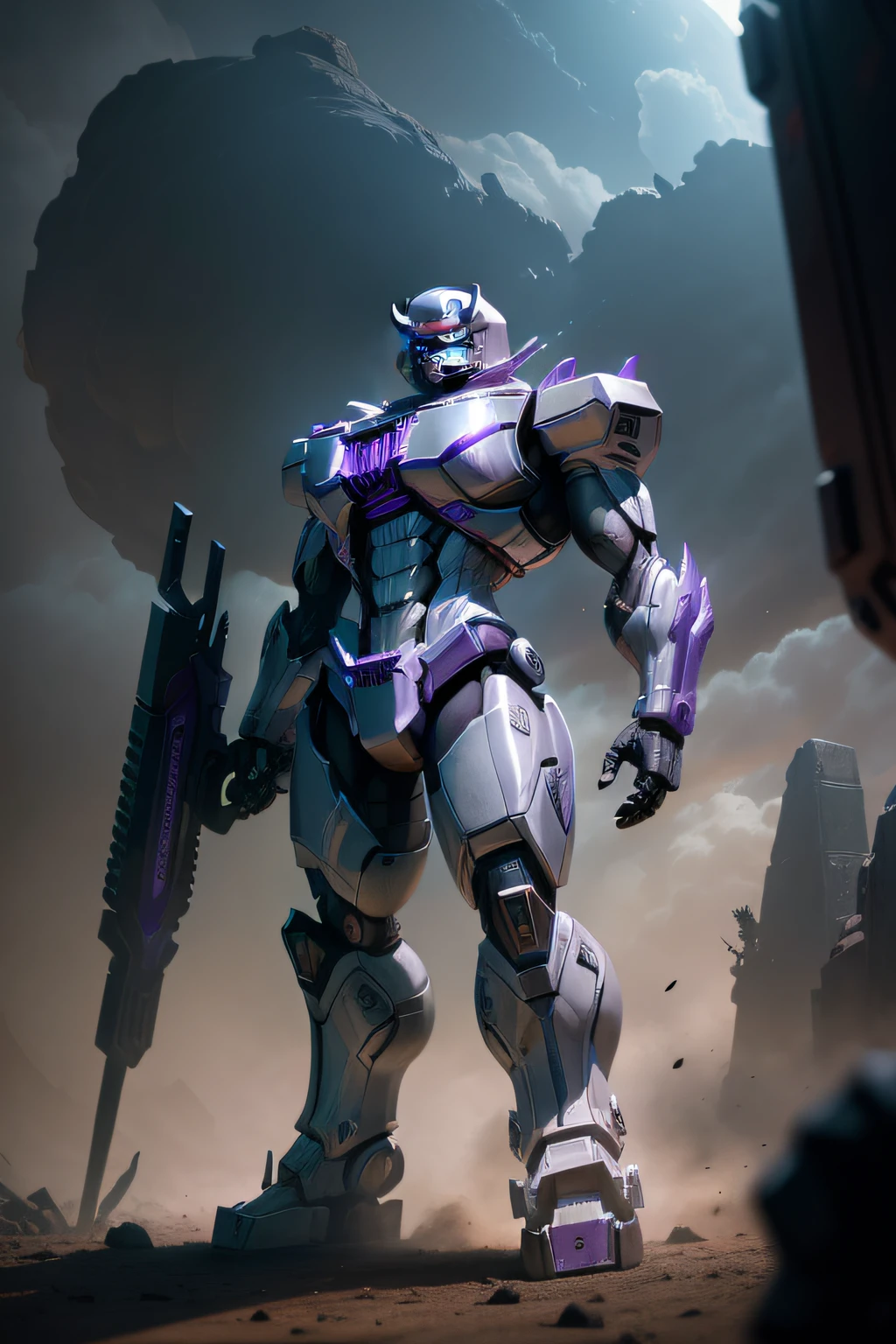 (((Megatron invades Earth))), The spectacle is spectacular, Dark style, Very many details, tmasterpiece, 8K high-definition