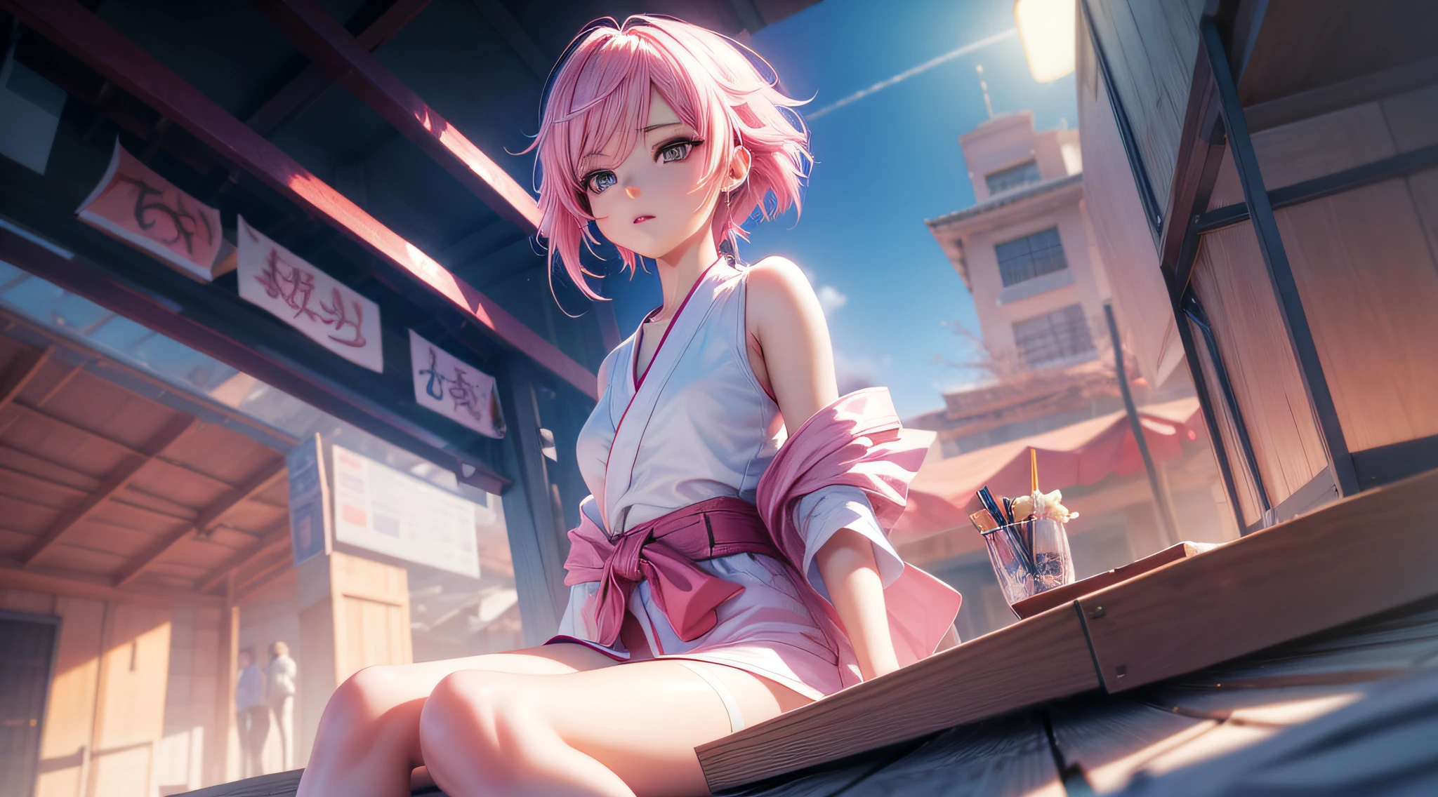Sexy anime girl with an anime boy with pink hair with short clothes white kimono with erotic pose style boy and girl for a photo, subtentioned that they are doing something, arte cg anime suave, photorealistic anime girl rendering, Estilo de anime 3D realista, anime. soft lighting, Arte Digital Anime, Arte Digital Anime detalhada, Arte de anime realista, Advanced digital anime art, Estilo anime 4K, 3 d anime realista, Anime estilo 3D
