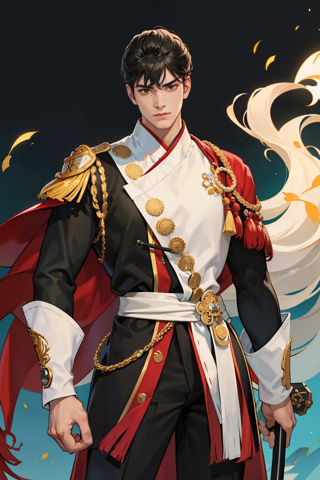 NSFW, obra-prima, melhor qualidade, ultra-detalhado, semi-realista, detailedfacialfeatures, 2 homens maduros,usando roupa toda negra antiga wuxia,cabelos compridos brancos,olhos escuros,barba branca comprida,roupa masculina de batalha,Martial sect Clan Elder Style,manly,olhar arrogante ,homem velho,He is standing holding in his left hand a whip and in his right hand a thin one, espada ancestral afiada,tio do protagonista