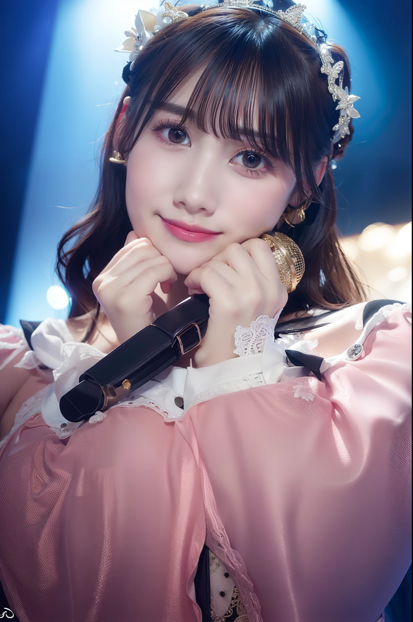 idol、sings、stage、huge tit、a smile