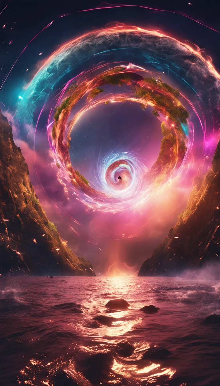 An image of a dimensional portal in the Bermuda Triangle, with a vortex of spinning energy.