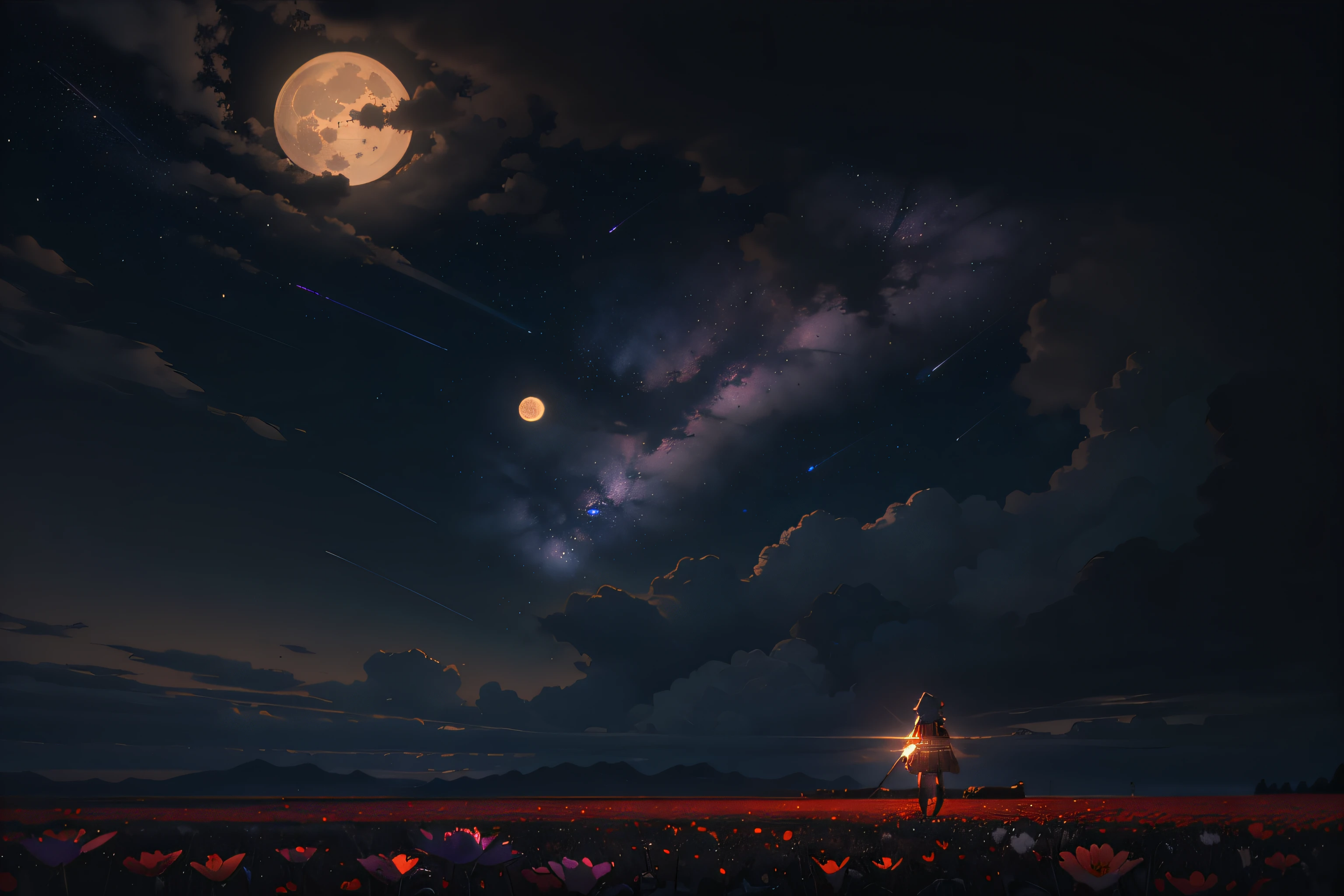 Alone under the moon firefly illuminates a piece of loneliness --auto