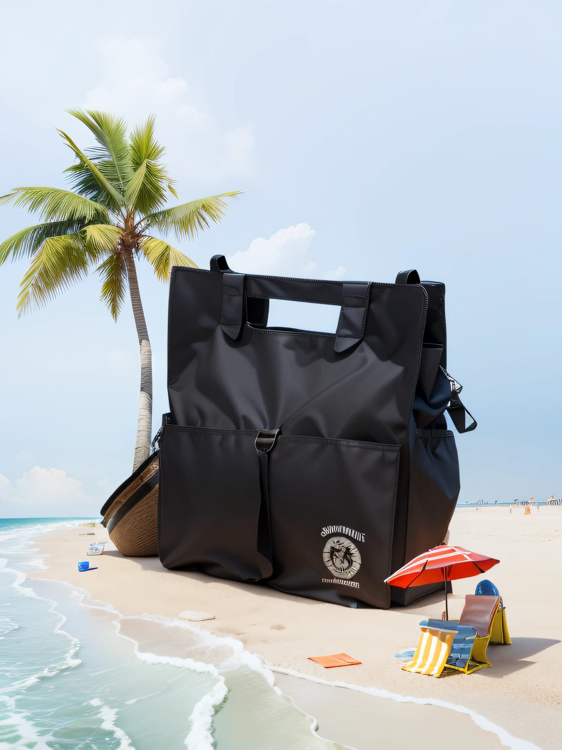 sandbeach,holding bag,sunbathe