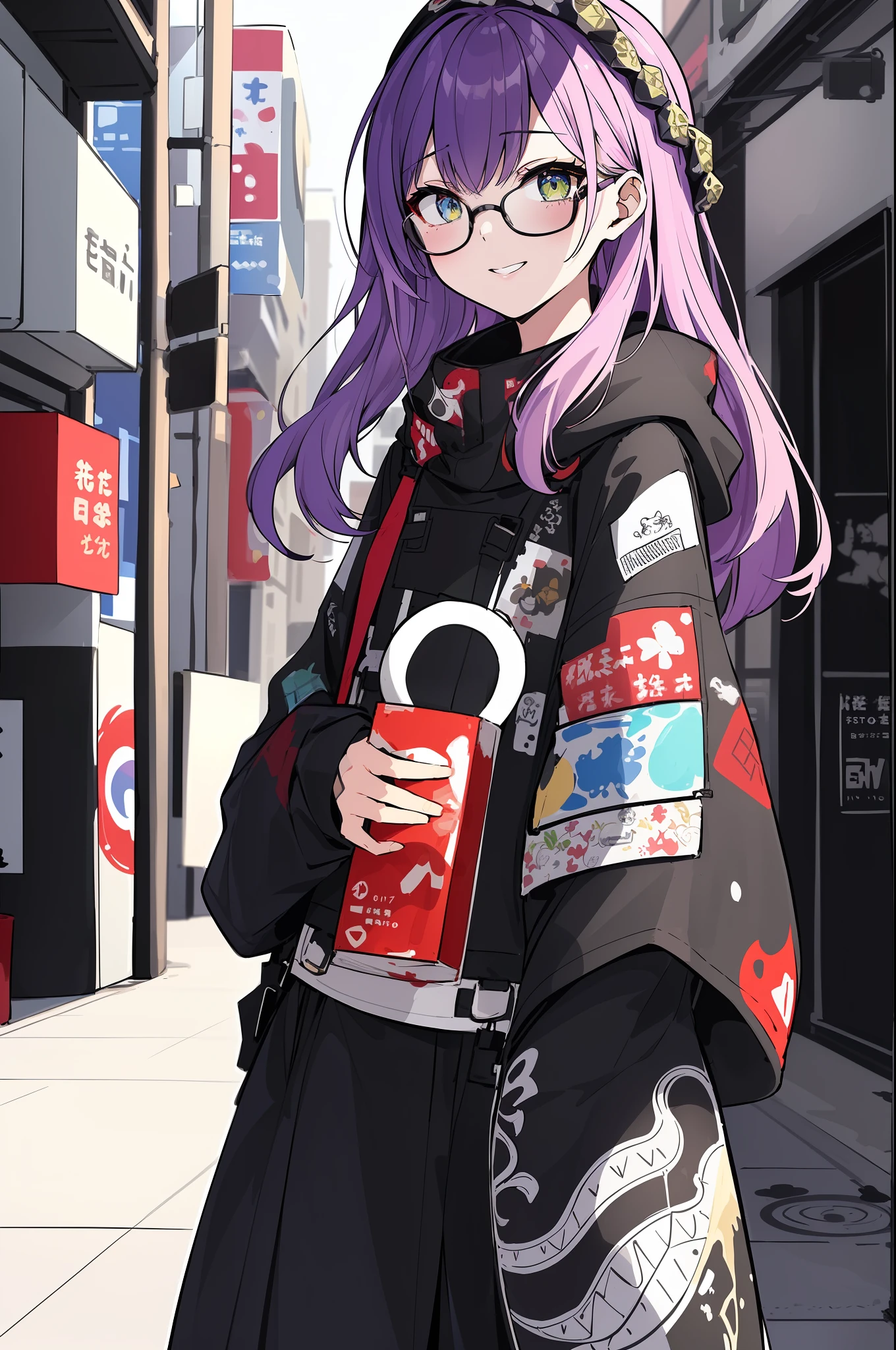 Curvaceous but slender、(beautifully detailed eyes:1.1)、(((in 8K, Raw photo, Best Quality))), Her eyes shone like dreamy stars(radiant eyes:1.233)、超A high resolution, ultra-detailliert, Illustration, (anthwve style: 1) (nvinkpunk: 0.7) 、High Details、foco nítido、natural soft light、Subsurface scattering、F2、35mm、film grains, Astonaut,red blush、Colorful paint patterns、painting work、Splattering paint、Wall Art、Color matching、Holding a spray can and making wall art、Paint stains all over the body、Banksy、Whimsical、Mature woman、New York suburbs、disheveled hair、parka、colourfull、(illustratio:1.2), (line-drawing:1.2), {{Only 5 fingers}}、Eight teeth are visible、Full body posture、espadrilles、Paint sprinkling、Ink splash、Backgrounds with depth、Women in Their 20s、Creative fashion、Interdimensional Art、Special hairstyles、highrise buildings、Long body、A slender、Spray Art、Street、Fashionable glasses、Ekbo、Toothless laughter、Taiwan:Nine copies、Retro cityscape、portlate、mole、Shoulder bag、