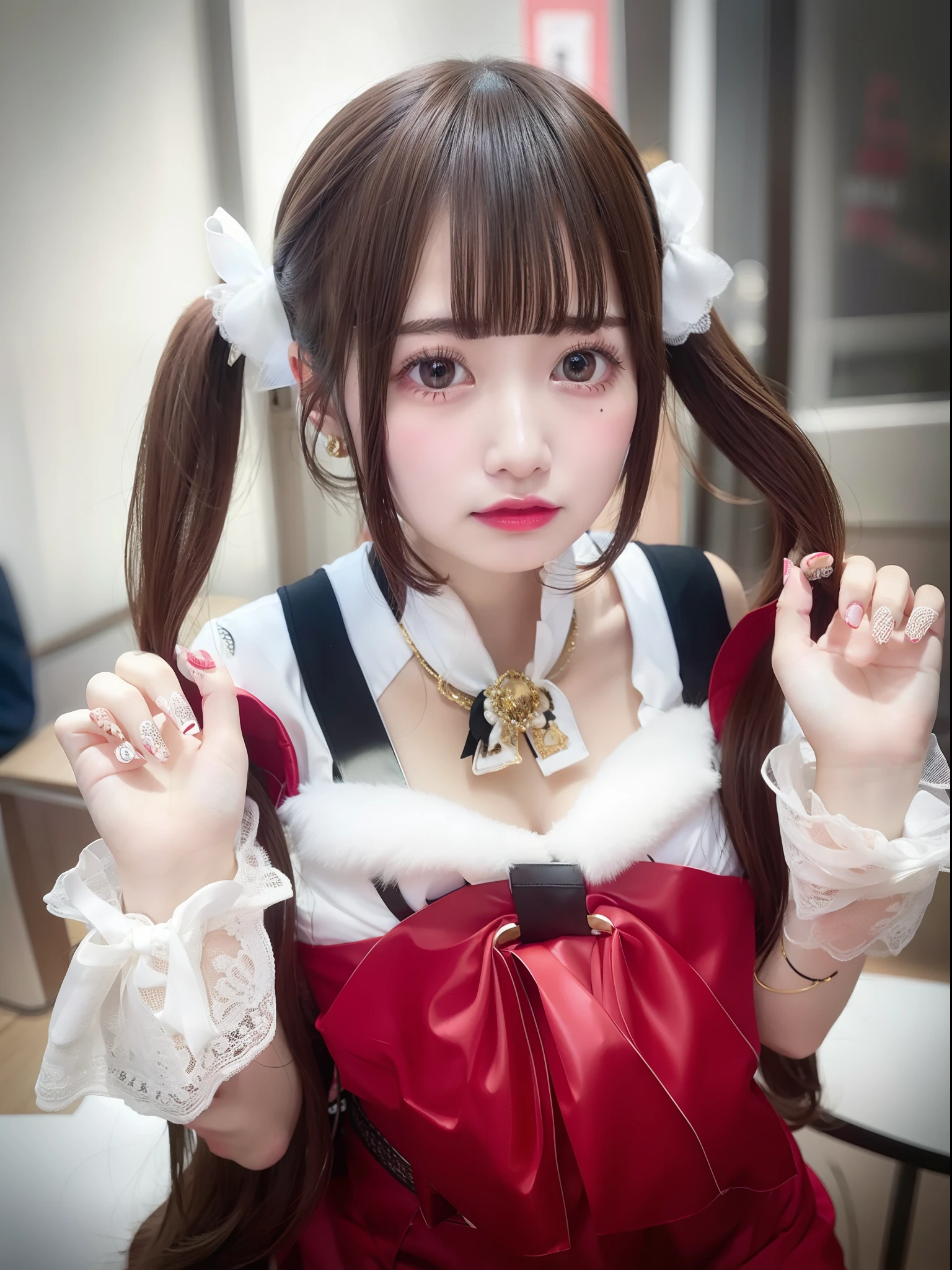 cafes、idol、a large ribbon on the head、huge tit