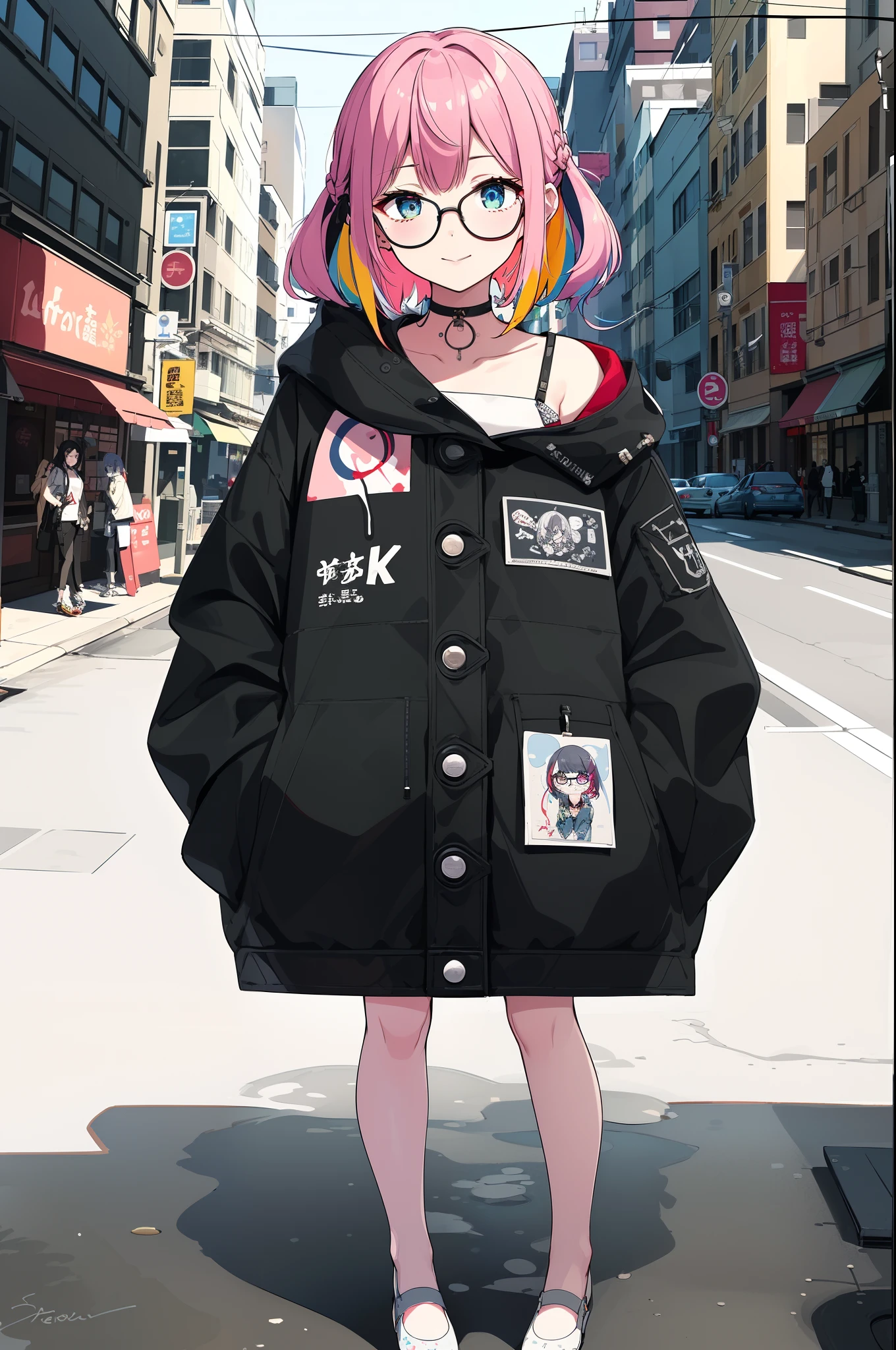 Curvaceous but slender、(beautifully detailed eyes:1.1)、(((in 8K, Raw photo, Best Quality))), Her eyes shone like dreamy stars(radiant eyes:1.233)、超A high resolution, ultra-detailliert, Illustration, (anthwve style: 1) (nvinkpunk: 0.7) 、High Details、foco nítido、natural soft light、Subsurface scattering、F2、35mm、film grains, Astonaut,red blush、Colorful paint patterns、painting work、Splattering paint、Wall Art、Color matching、Holding a spray can and making wall art、Paint stains all over the body、Banksy、Whimsical、Mature woman、New York suburbs、disheveled hair、 {hide one's hands}, {{Hands in pockets}}}, {{Hands in the sleeve}} 、parka、colourfull、(illustratio:1.2), (line-drawing:1.2), {{Only 5 fingers}}、Eight teeth are visible、Full body posture、espadrilles、Paint sprinkling、Ink splash、Backgrounds with depth、Women in Their 20s、Creative fashion、Interdimensional Art、Special hairstyles、highrise buildings、Long body、A slender、Spray Art、Street、Fashionable glasses、Ekbo、Toothless laughter、Taiwan:Nine copies、Retro cityscape、portlate、mole、Shoulder bag、
