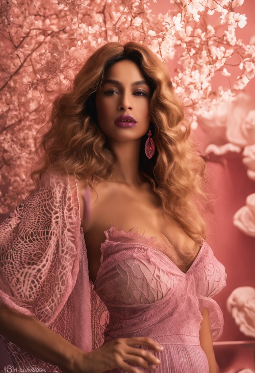 imagem ultrarrealista em 8k de uma mulher loira, linda e sensual. sem roupa e seios com silicone