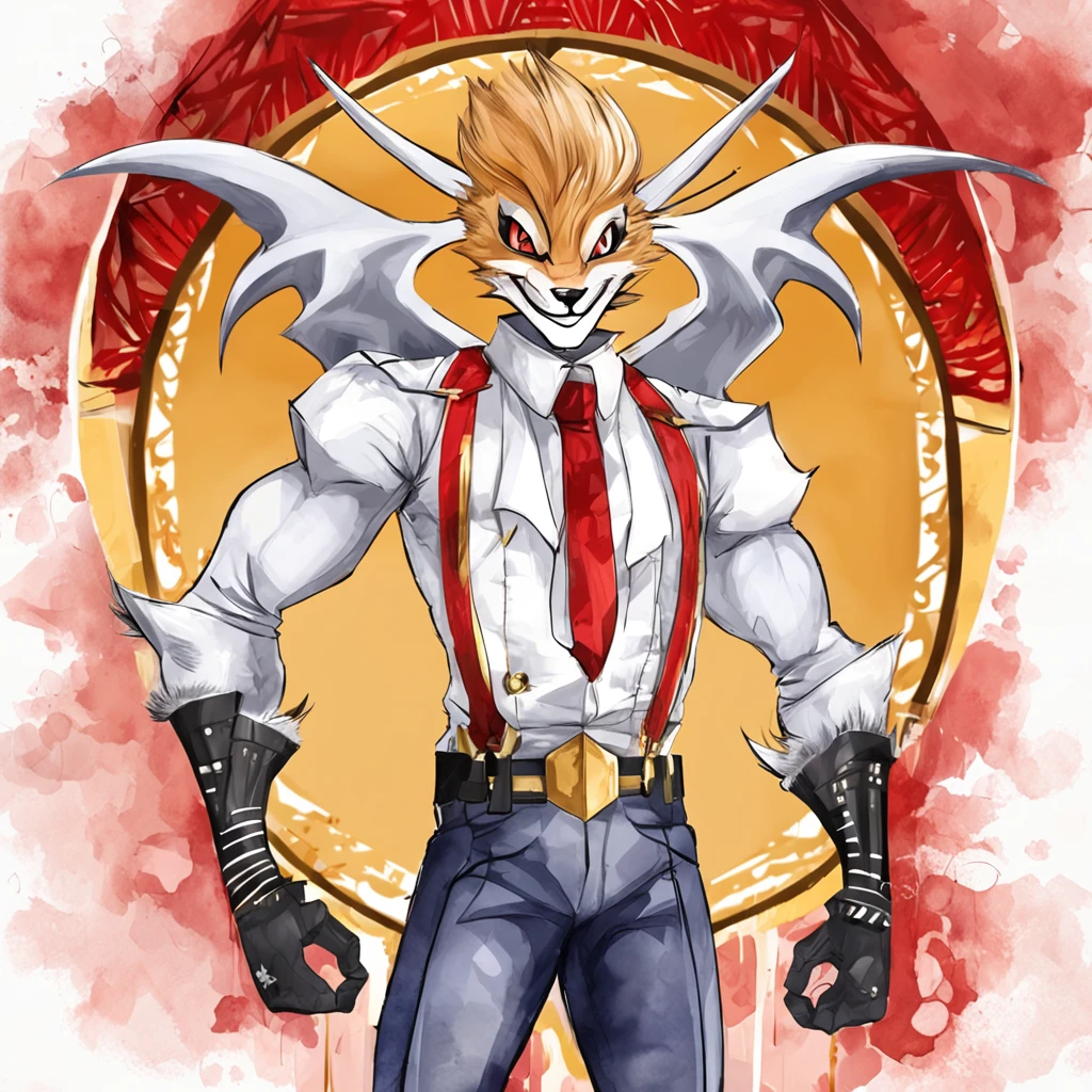 (best quality, masterpiece:1), furry male 1boy anthro angeldust, 4 arms, white striped suit, thigh boots, gold tooth, chest tuft, choker, bowtie, looking at viewer, red gloves, grin, sharp teeth, abstract spiderweb background,