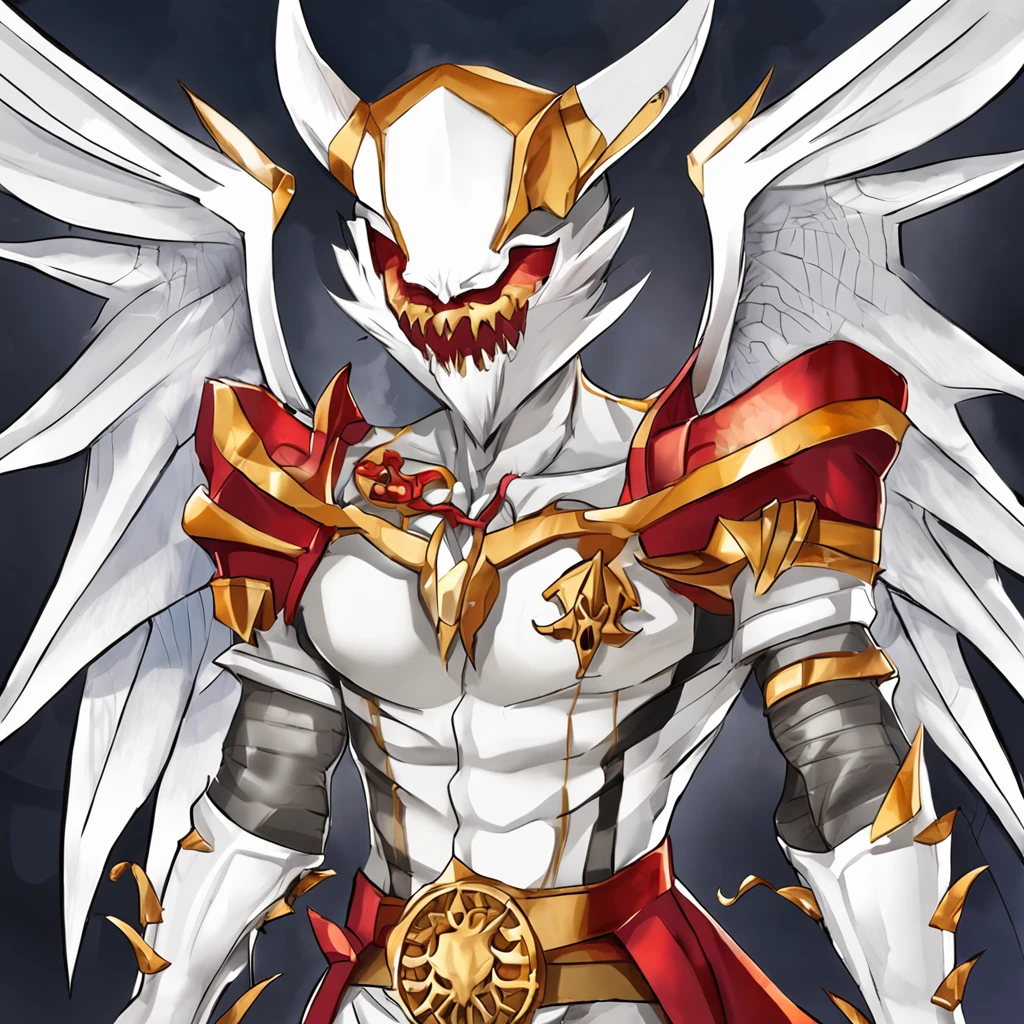 (best quality, masterpiece:1), furry male 1boy anthro angeldust, 4 arms, white striped suit, thigh boots, gold tooth, chest tuft, choker, bowtie, looking at viewer, red gloves, grin, sharp teeth, abstract spiderweb background,