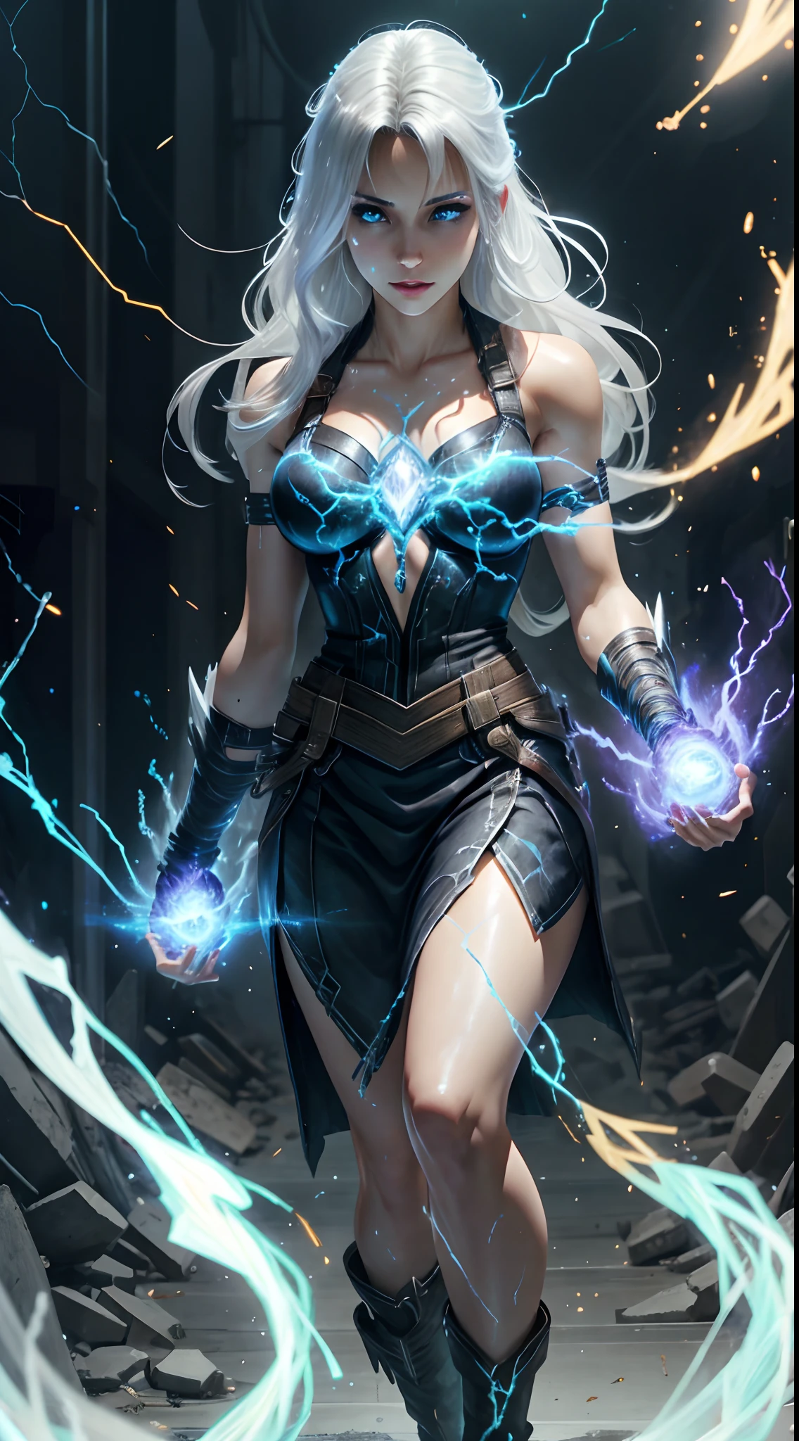 1Beautifulwoman，ff Tifa， X-Men Storm, Lightning is in your hands, Homogeneous symbionts, Venom,, All white hair, a skirt,glowing light eyes